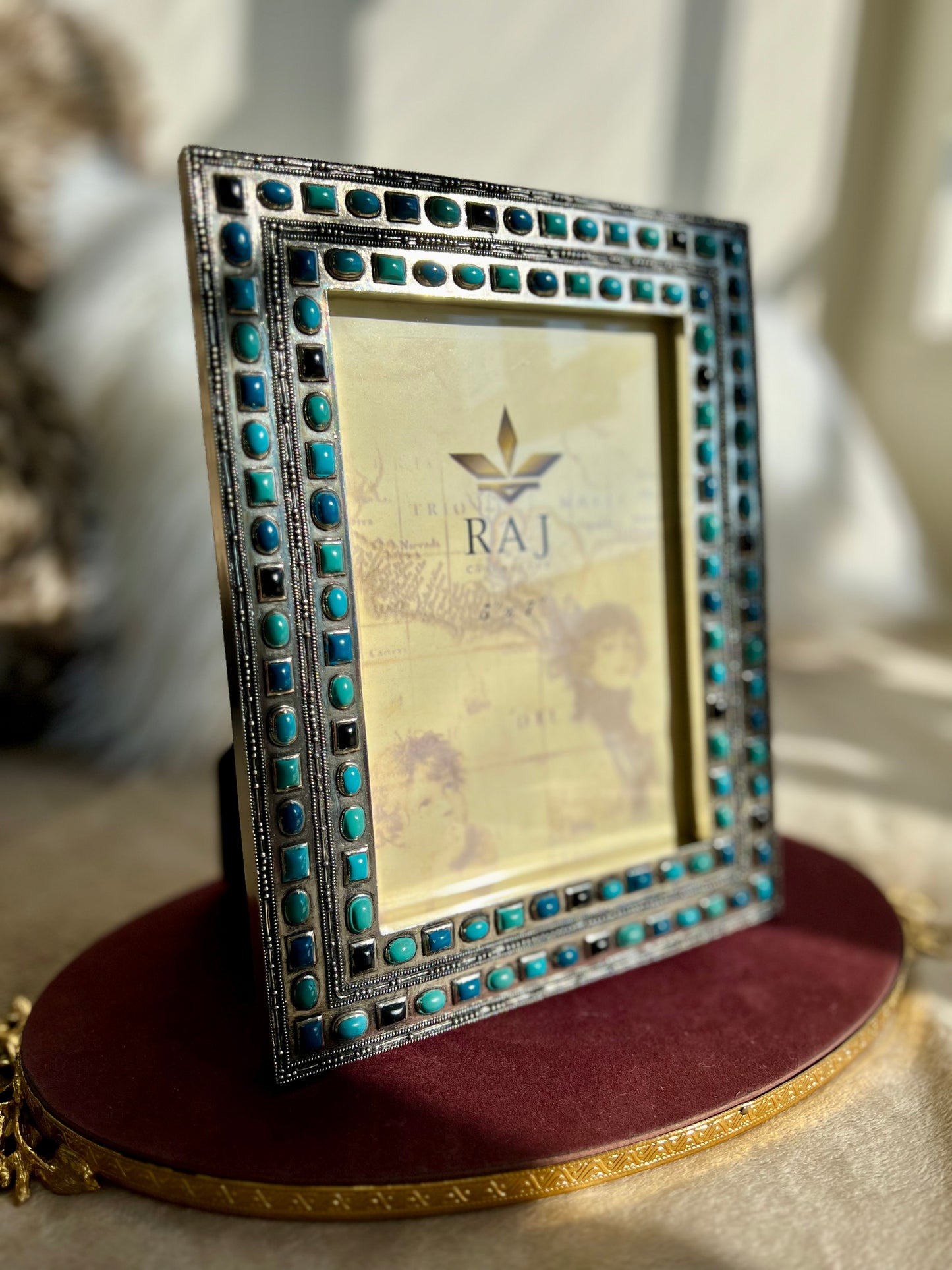 RAJ picture frame with blue stone decoration