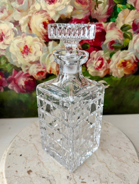 Atlantis Helsinki Style Vintage Cut Crystal Square Glass Whiskey Decanter with Stopper