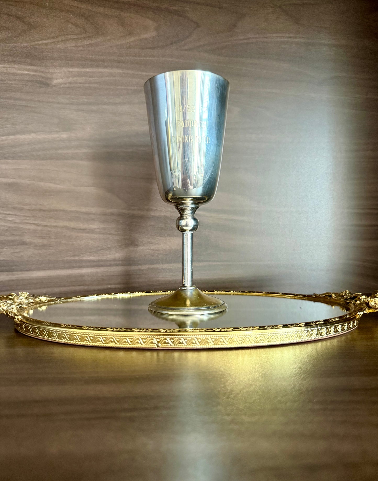 A Pair of Vintage Silver-Plated Wine Glasses with Long Stems and Slightly Flared Tops - these from the estate of Hollywood actor, writer, director, and producer Howard Storm