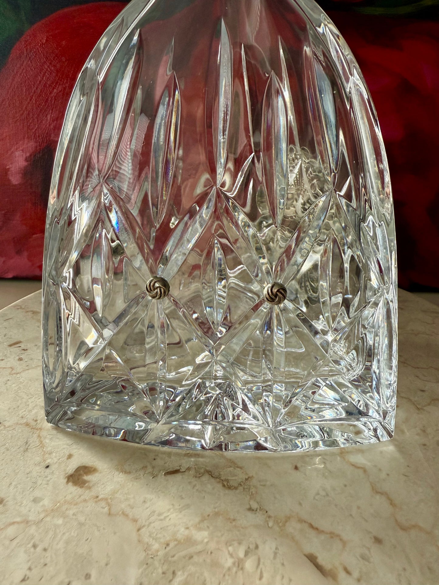 Ann Cichon Dallas Vintage Crystal Decanter with Stopper and Silver Tone Metal Jewels and Stones