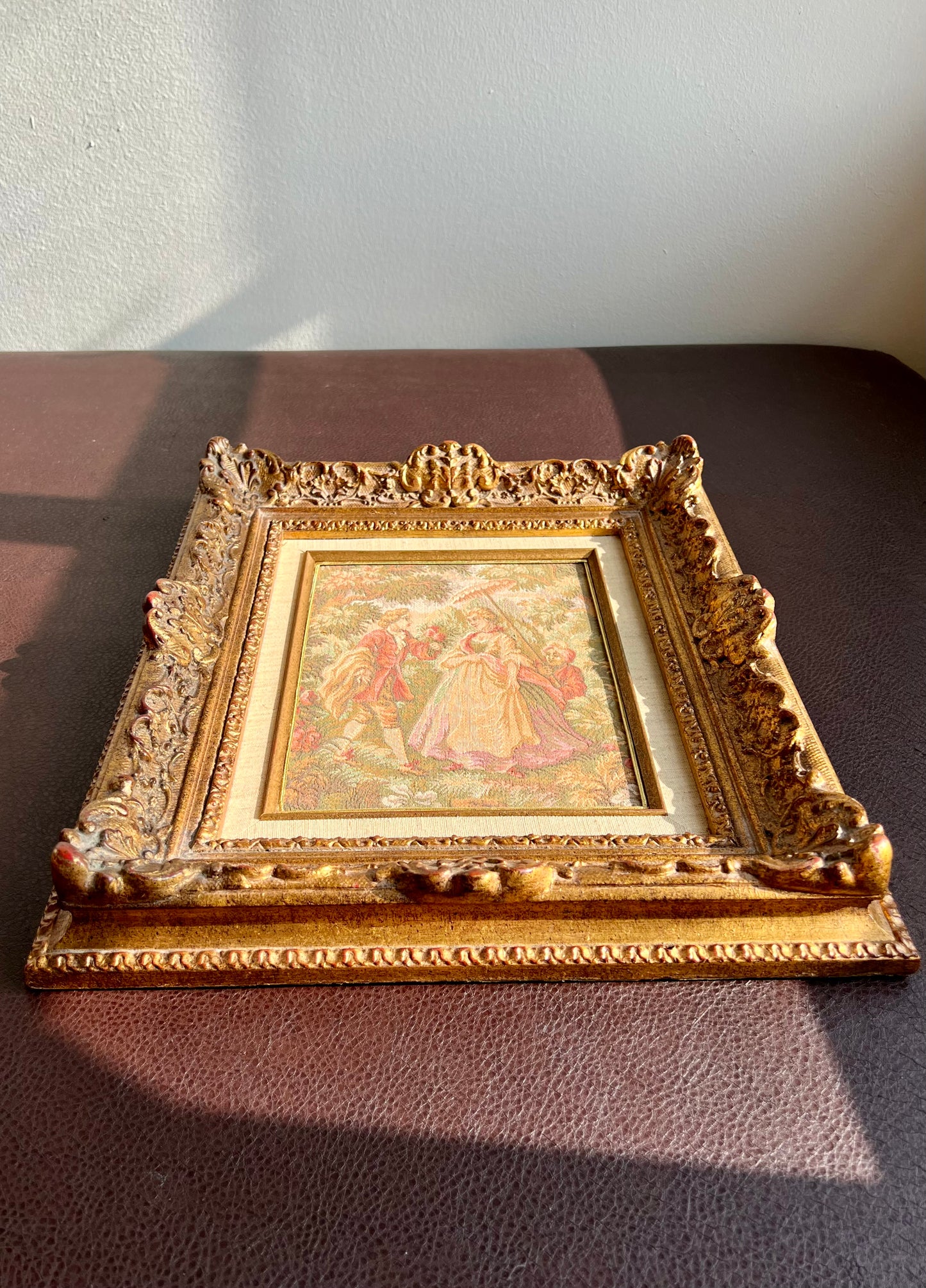 Victorian Themed Vintage Tapestry Ornate Gold Gilded Wooden Frame, Wall Art Decor