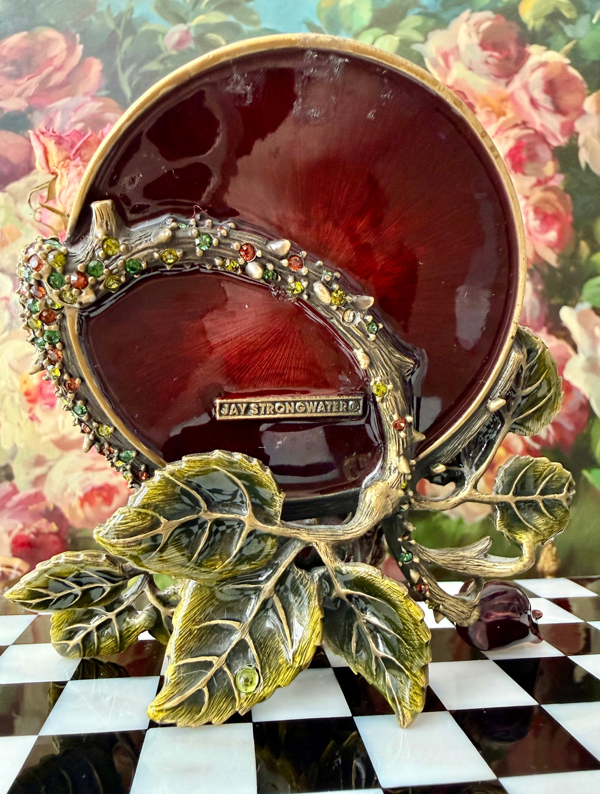 Jay Strongwater Red Rose Enamel Vintage Picture Round Frame with Sparkling Swarovski Crystals - Jewels for Home Rose