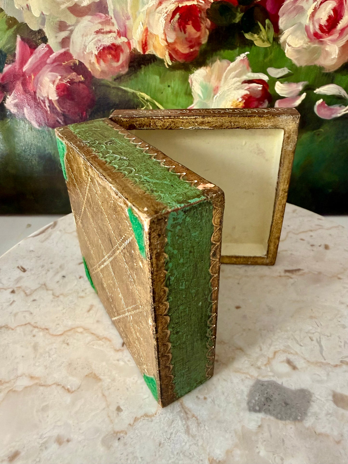 Italian Style Florentine Gold-gilded Wooden Vintage Jewelry or Trinket Box