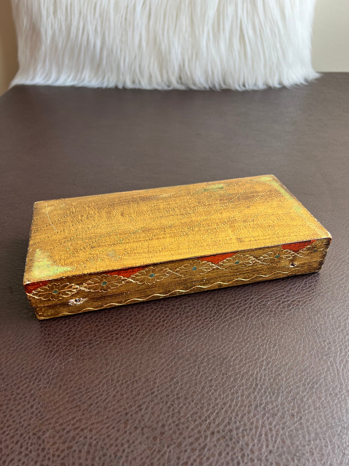 Italian Florentine Gold Gilt Large Jewelry/ Trinket Wooden Box, Wedding Scene on Top of the Lid