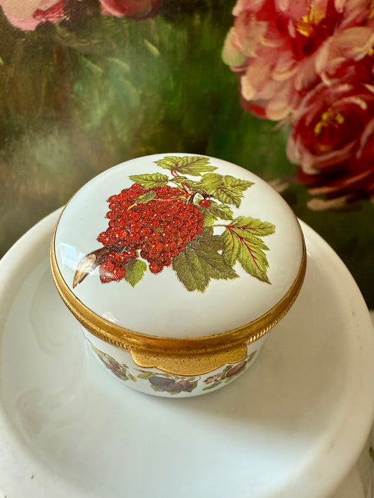 Vintage ‘The Red Currant’ Portmeirion Pomona Enamel Jewelry or Trinket Box, Made in England