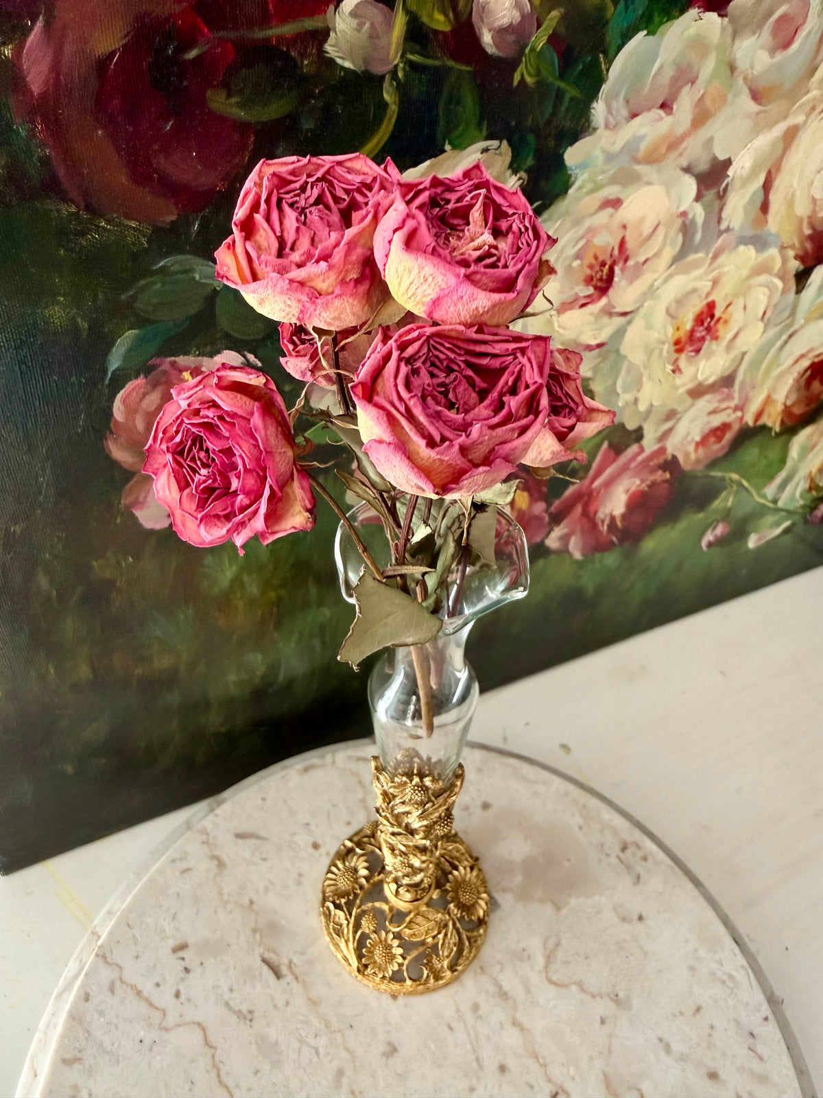 24k Vintage Matson Gold-plated Sunflower Brass Filigree Ormolu with Removable Glass Vase