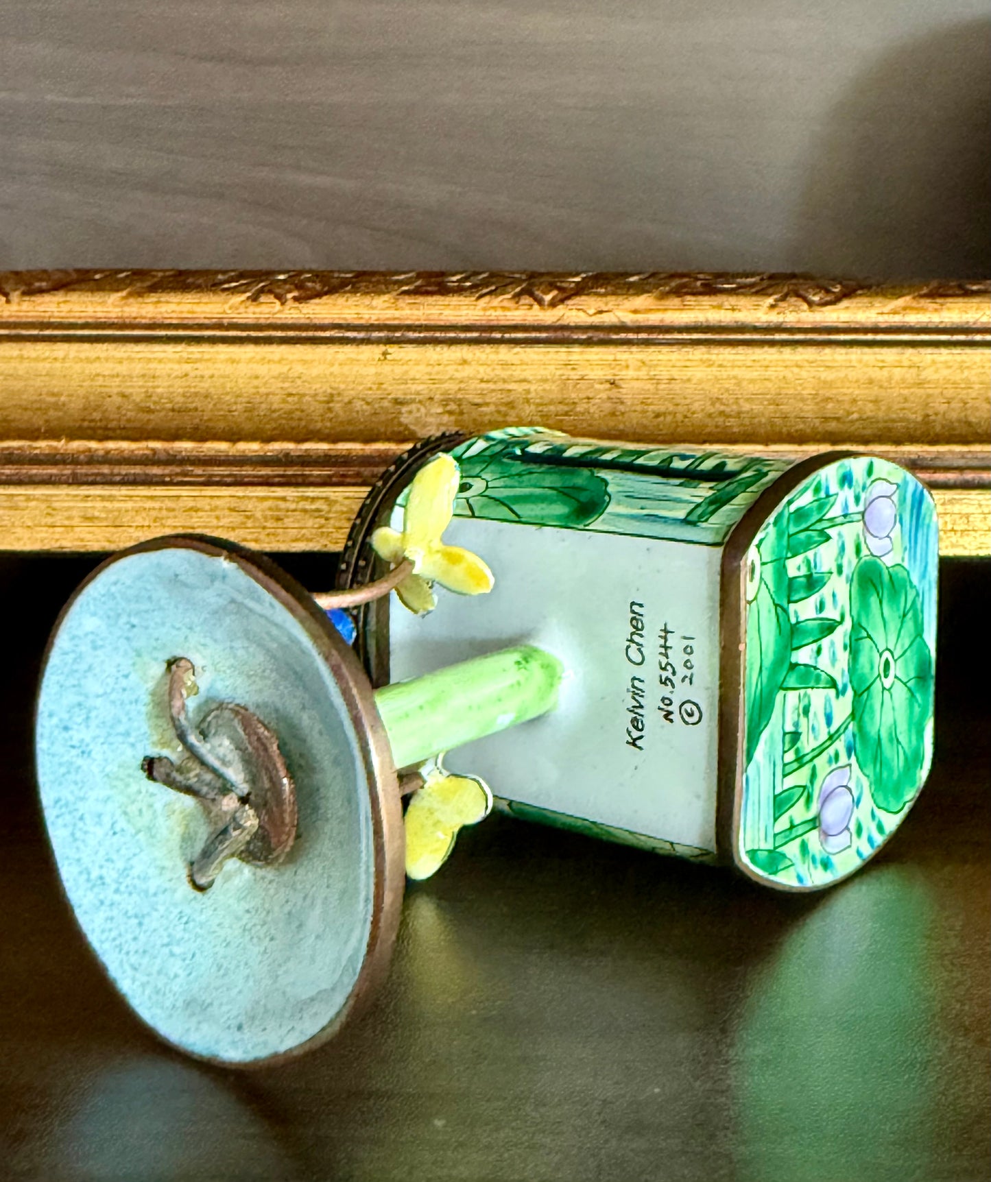 Vintage Hand-Painted Enamel on Copper Miniature Kelvin Chen Mailbox, Trinket Box and Stamps Holder - Numbered
