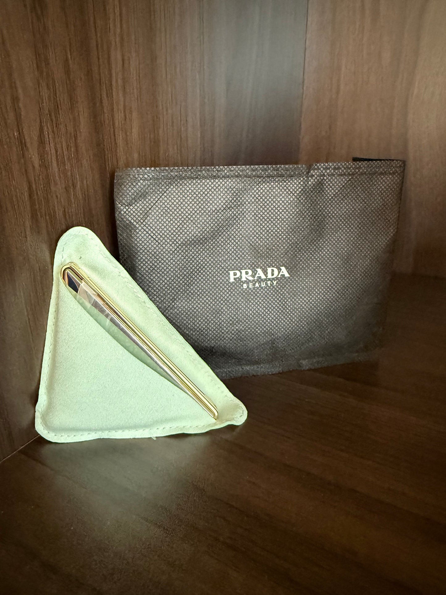 PRADA Beauty Metallic Triangle-shaped Makeup Double Mini Mirror Compact With Pouch Dust Bag - Made in Italy
