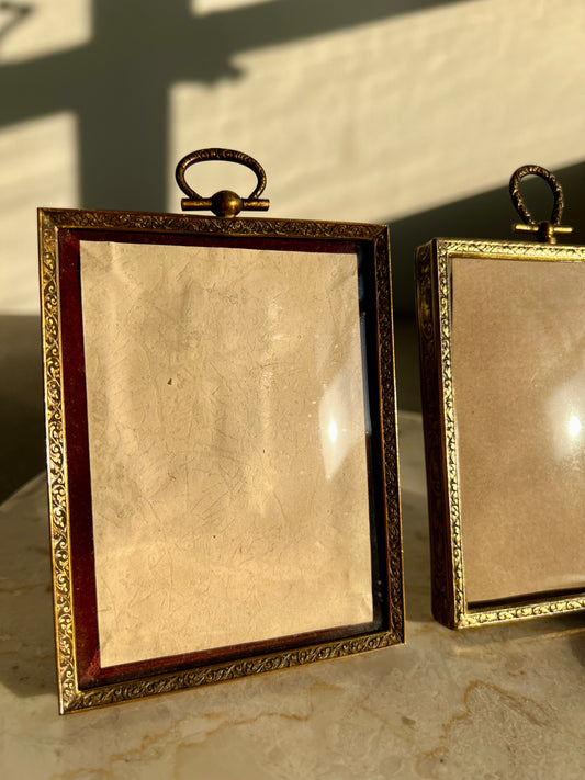 Classic Antique Small Metal Photo Frames with Art Nouveau Easel and Plush Velvet