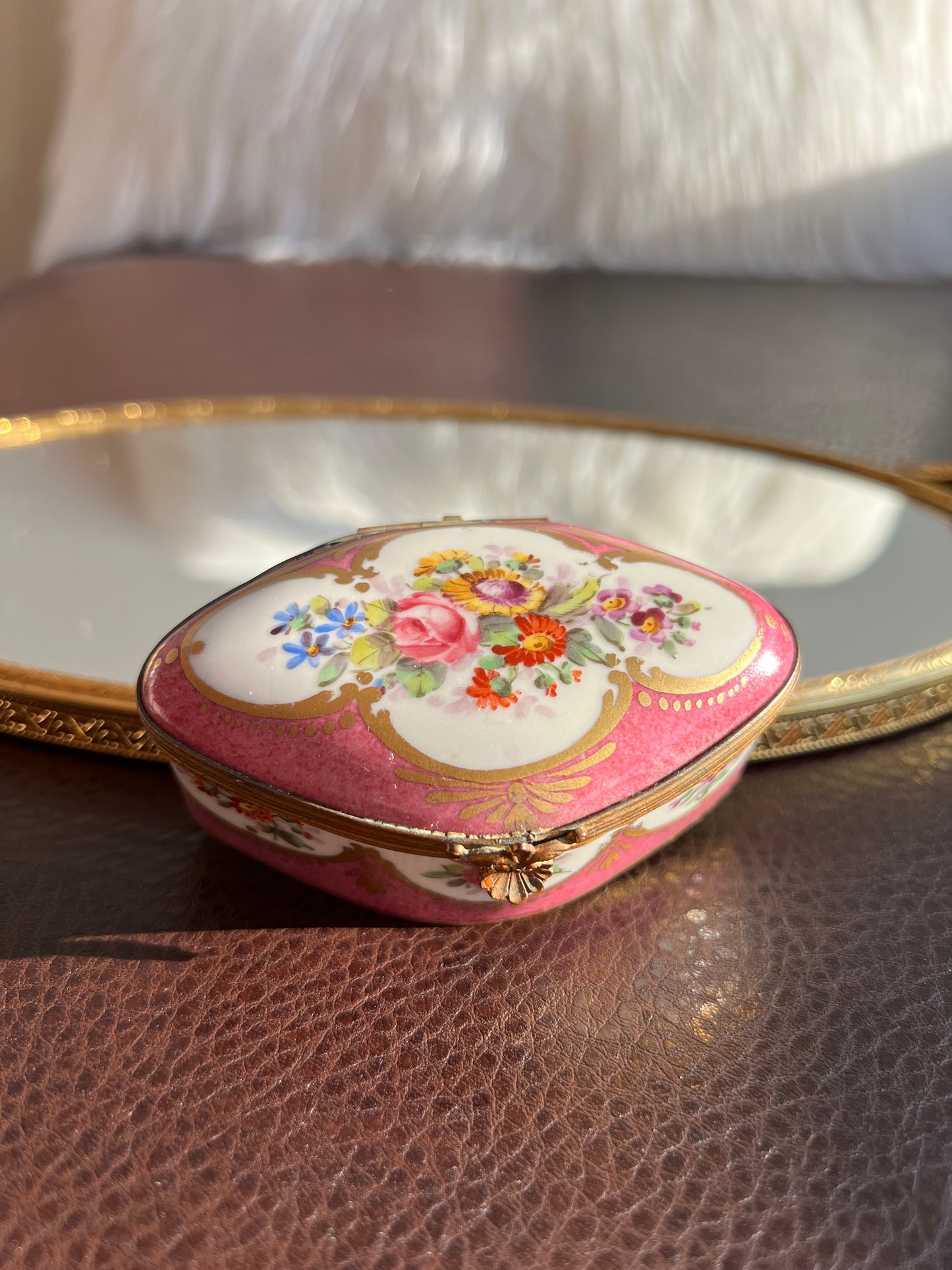 Antique Floral Hand-painted Trinket Box, Jewelry Limoges French Style Porcelain