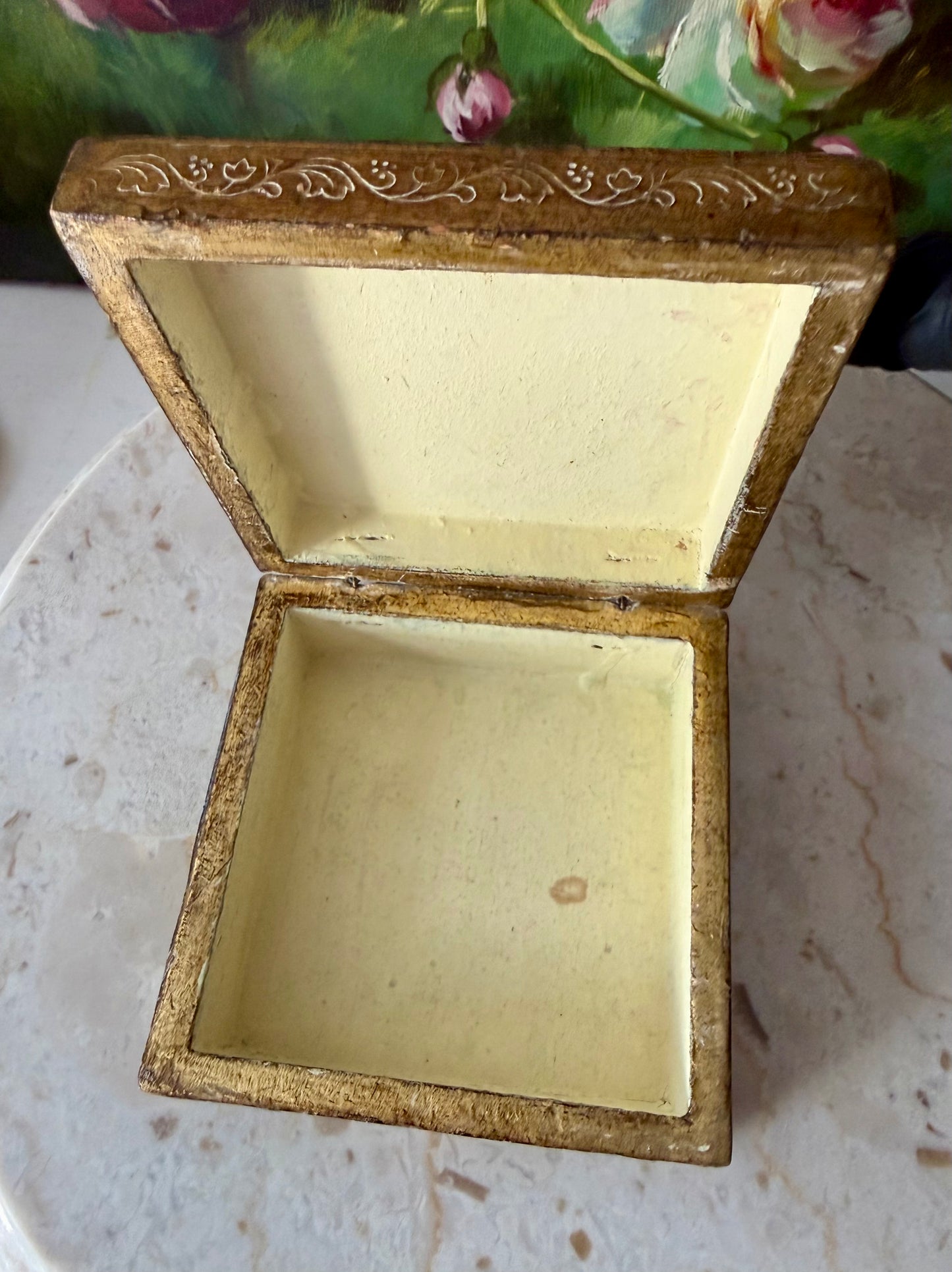 Italian Style Florentine Gold-gilded Wooden Vintage Jewelry or Trinket Box