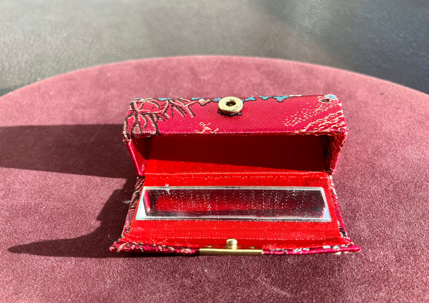 Red silk lipstick holder with mirror