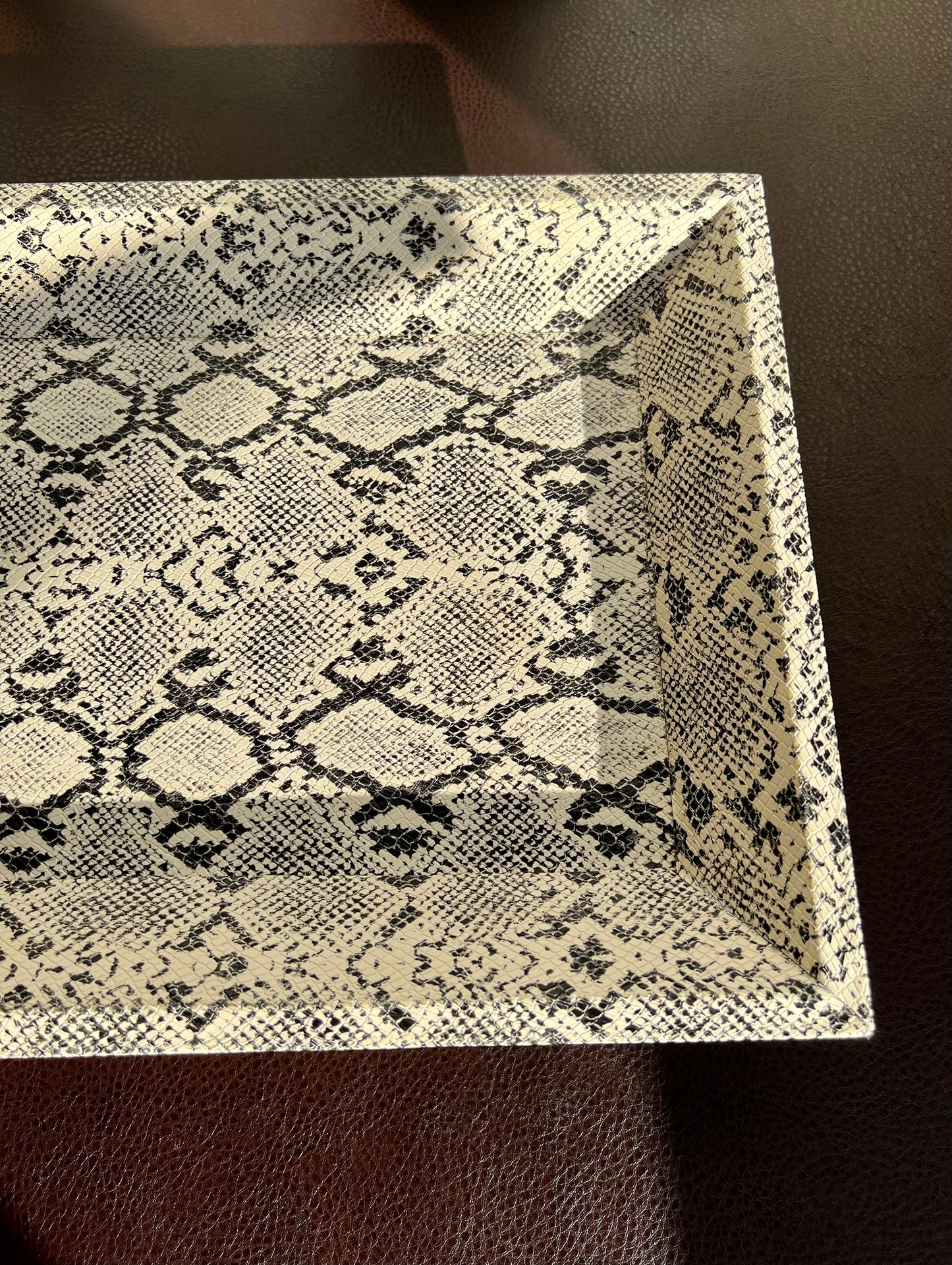 Gray and White Faux Python Leather Material Vintage Table Tray