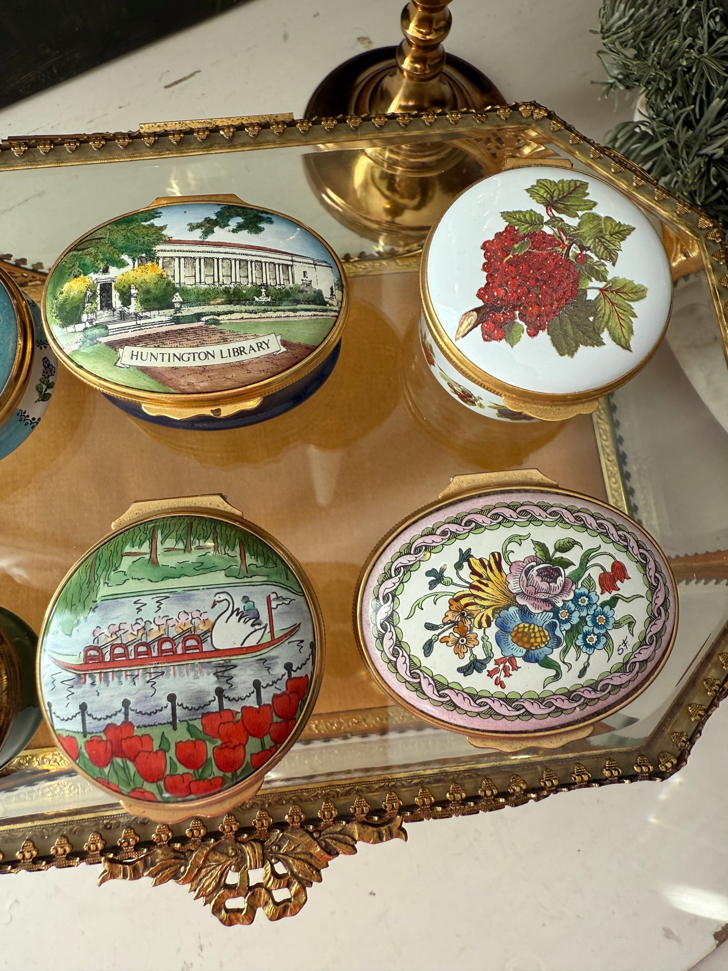 Halcyon Days Vintage Hand-Painted Enamel Floral Jewelry or Trinket Box, Made in England