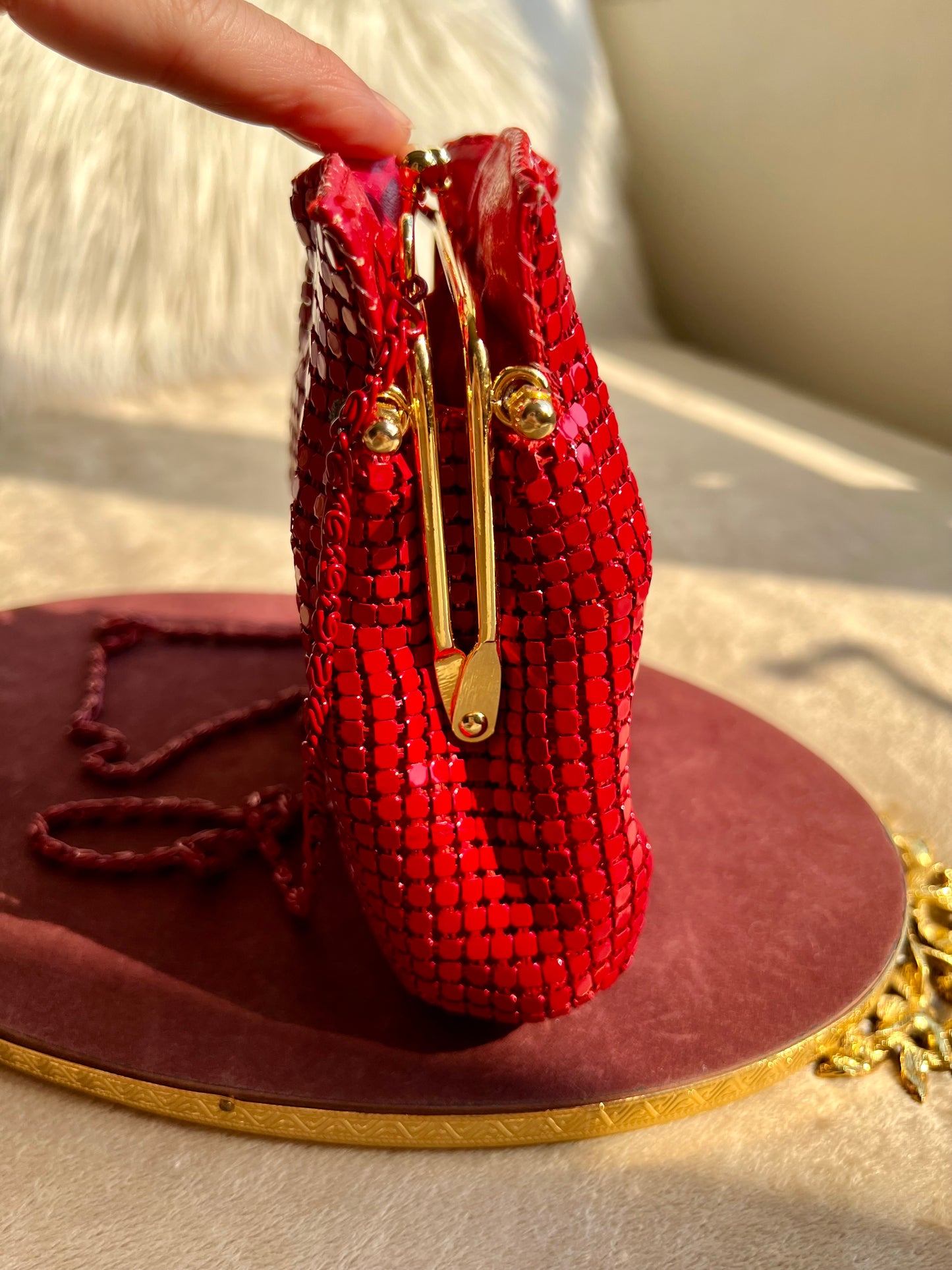 Red Mesh Metallic Vintage Evening Purse