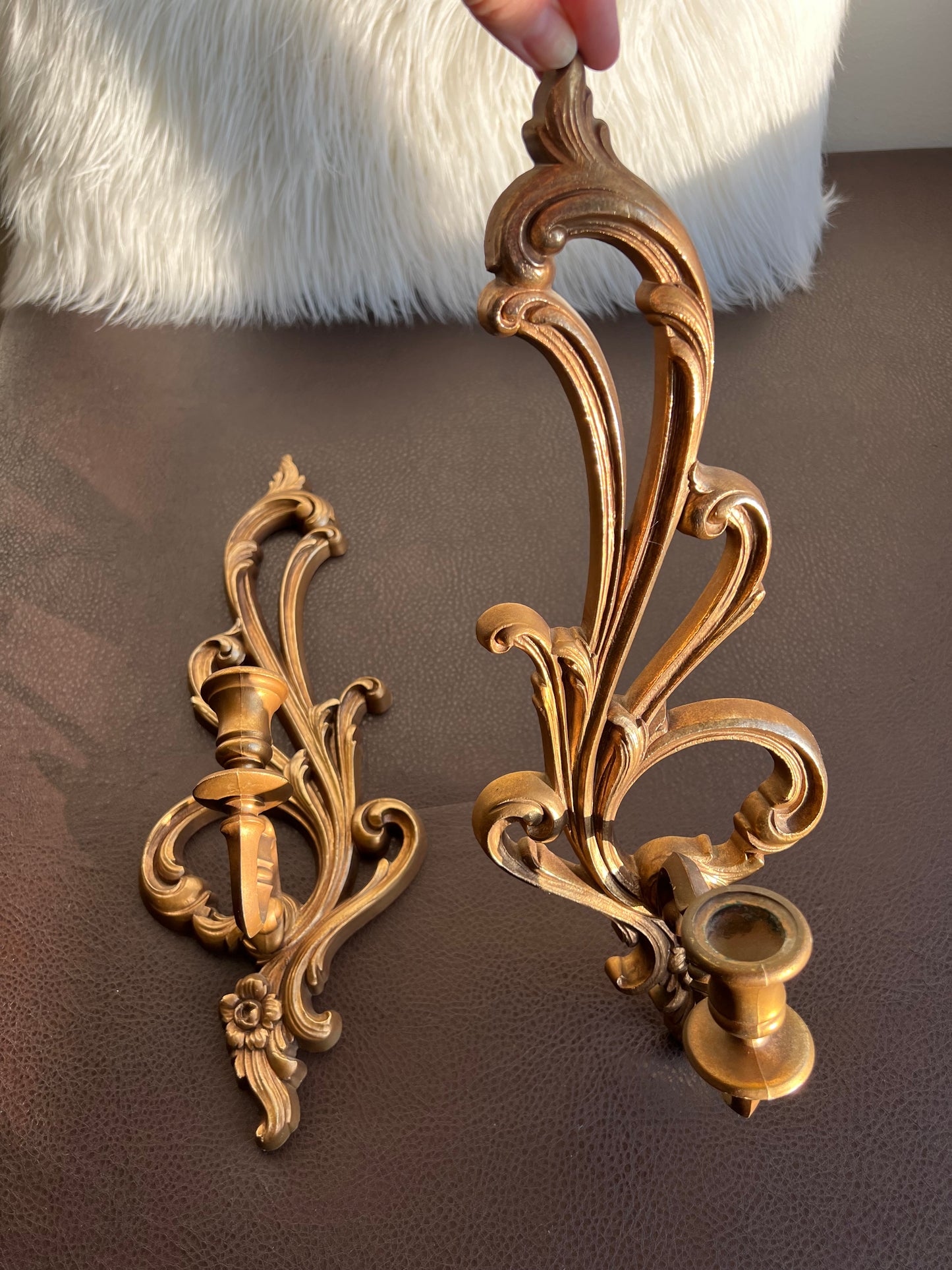 Mid Century Pair of Syroco Wall Ornate Candle Sconces/ Resin Candle Holders, Hollywood Regency