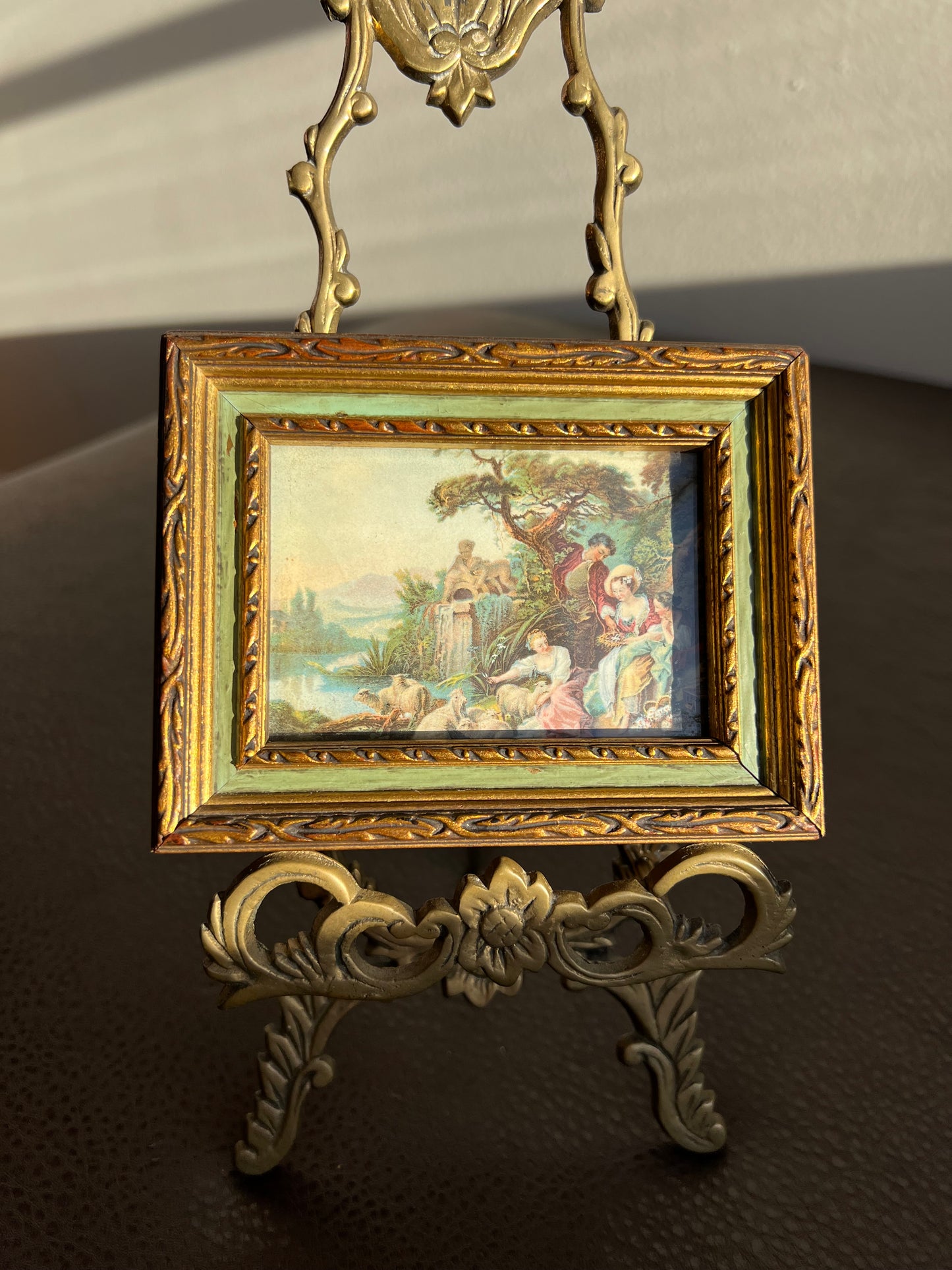 Florentine Mini Vintage Print Picture with Gilded Wooden Square Frame, Italian Style