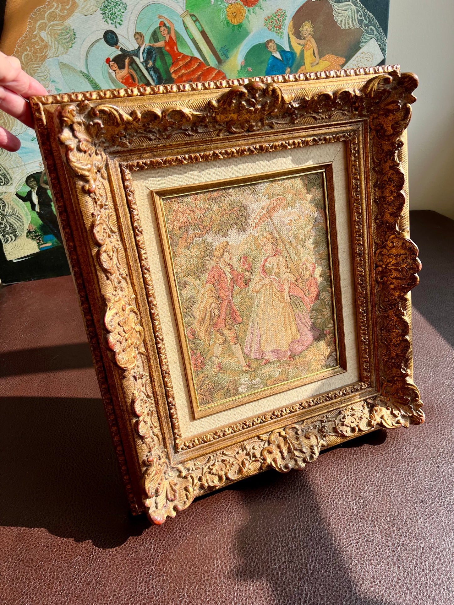 Victorian Themed Vintage Tapestry Ornate Gold Gilded Wooden Frame, Wall Art Decor