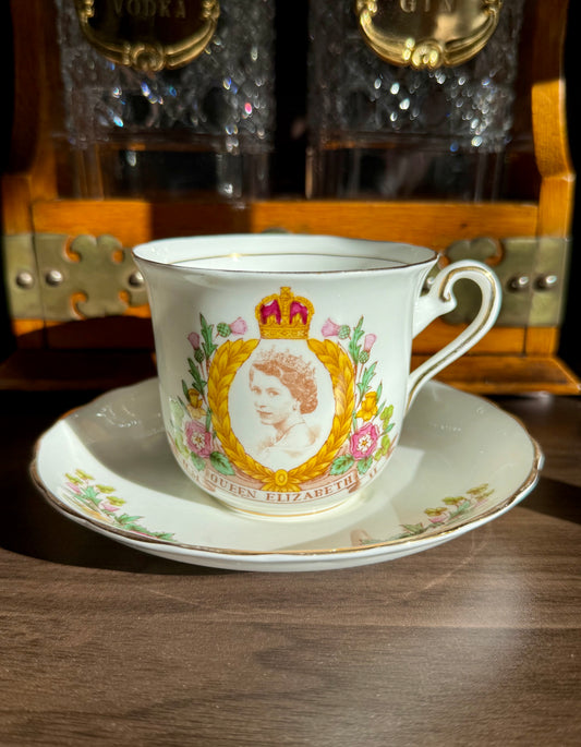 Coronation 1953 H.M. Queen Elizabeth Vintage Tuscan Bone China Roses Tea cup and Saucer, Numbered