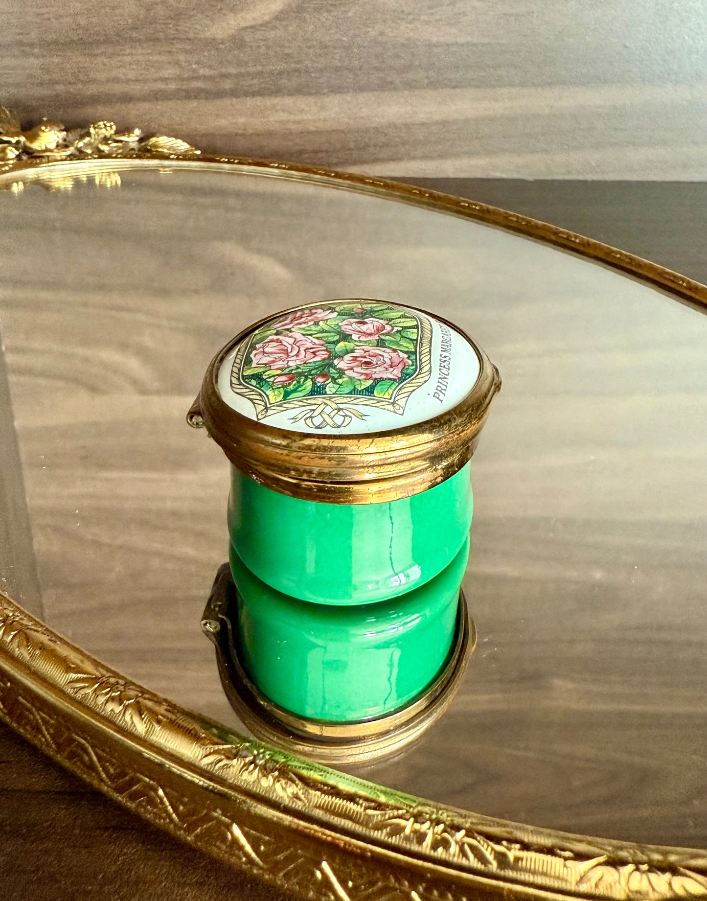 Bilston & Battersea Enamels Vintage Princess Margaret of England Hybrid Tea Rose Jewelry or Trinket Box - Made in England