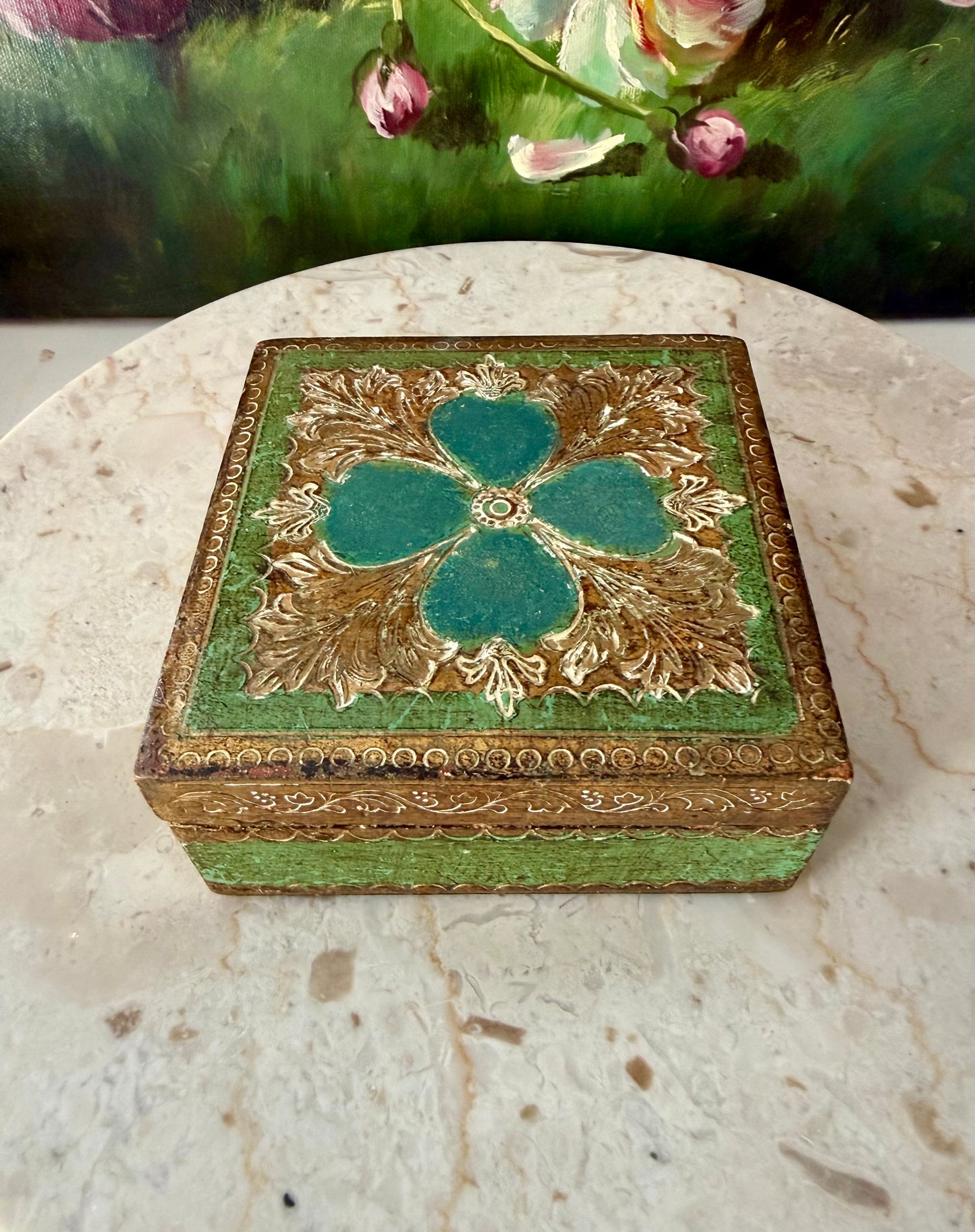 Italian Style Florentine Gold-gilded Wooden Vintage Jewelry or Trinket Box