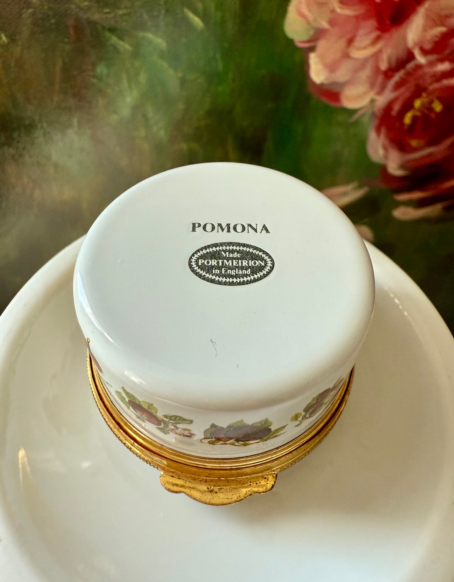 Vintage ‘The Red Currant’ Portmeirion Pomona Enamel Jewelry or Trinket Box, Made in England