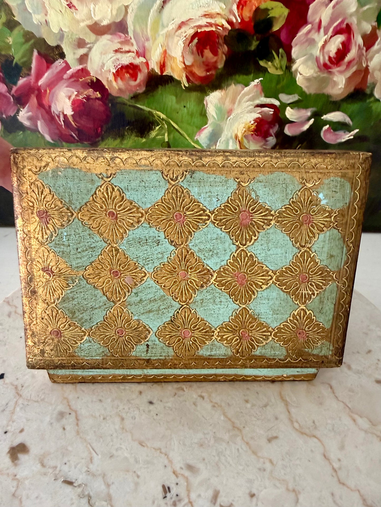 Italian Vintage Florentine Gold Gilt Wooden Handmade Jewelry Box