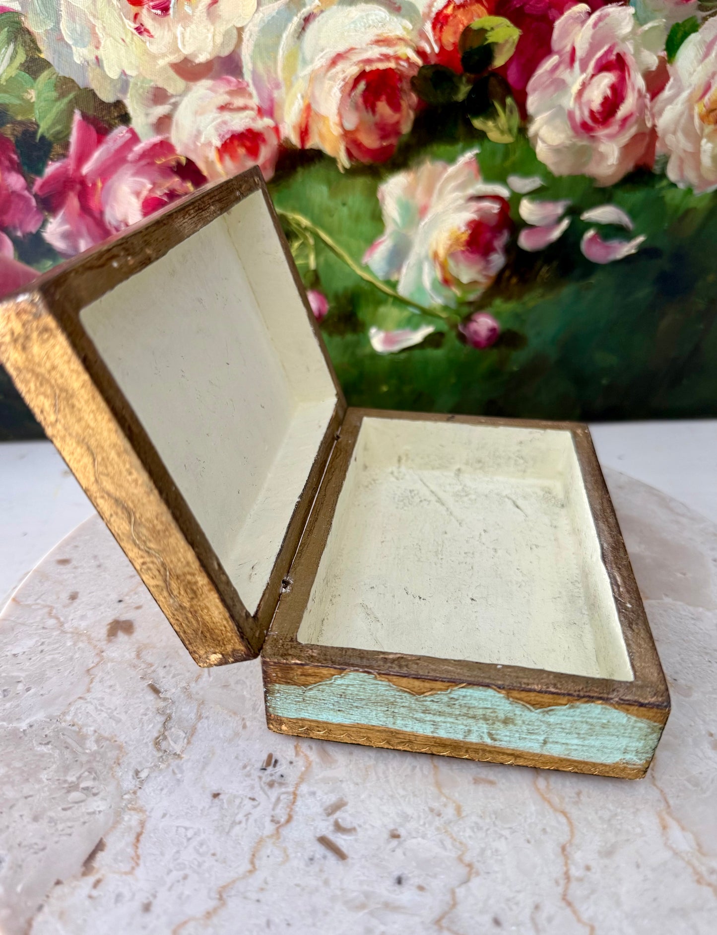 Italian Vintage Florentine Gold Gilt Wooden Handmade Jewelry Box