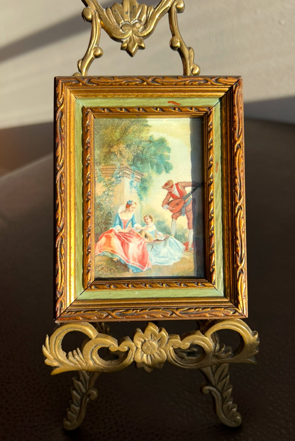 Italian Florentine Style Mini Vintage Print Picture with Gilded Wooden Square Frame