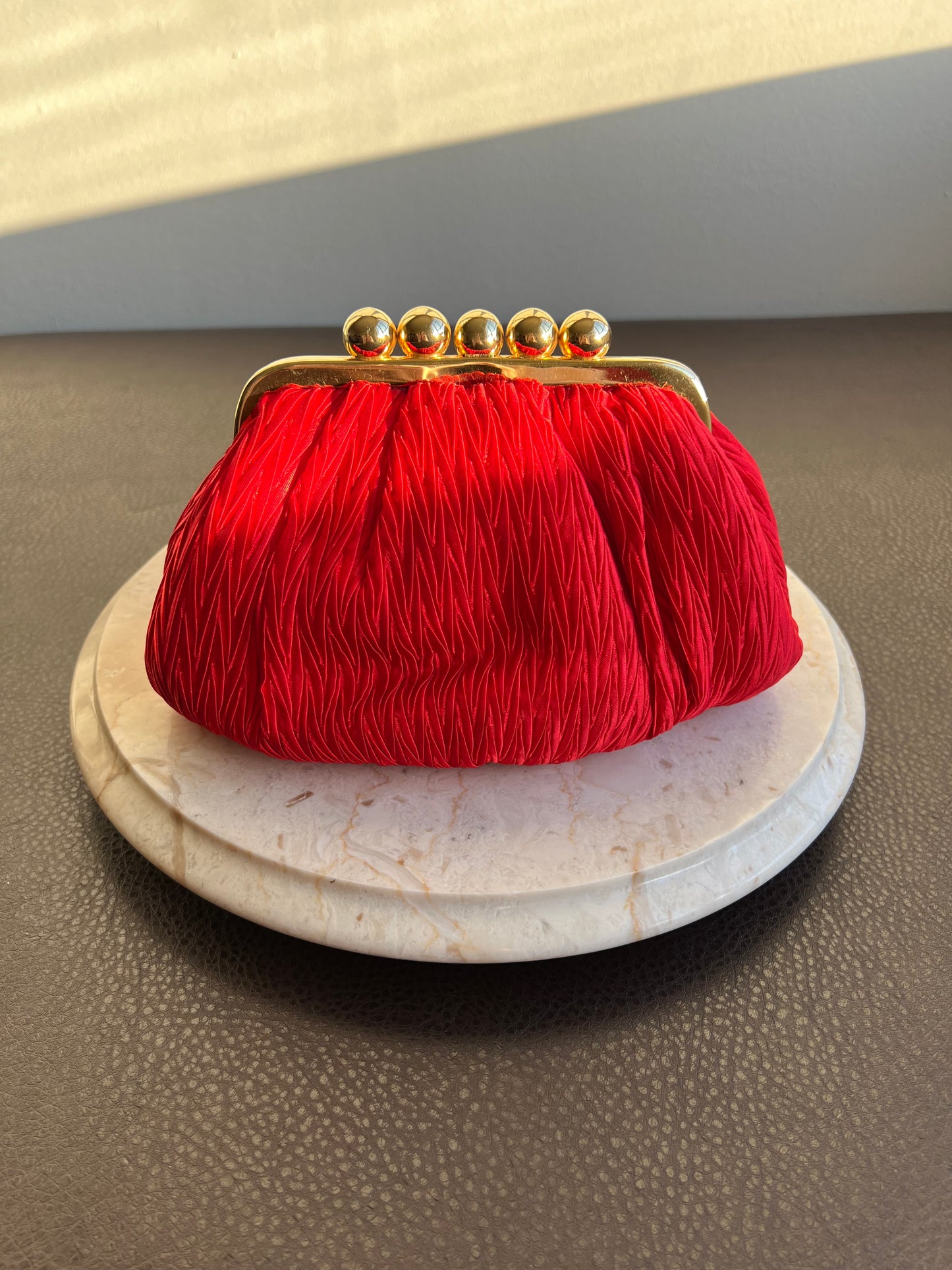 Crossbody Clutch, Robinsons Vintage Red Evening Purse, Handbag (1980s, 1990s) Pleated Satin