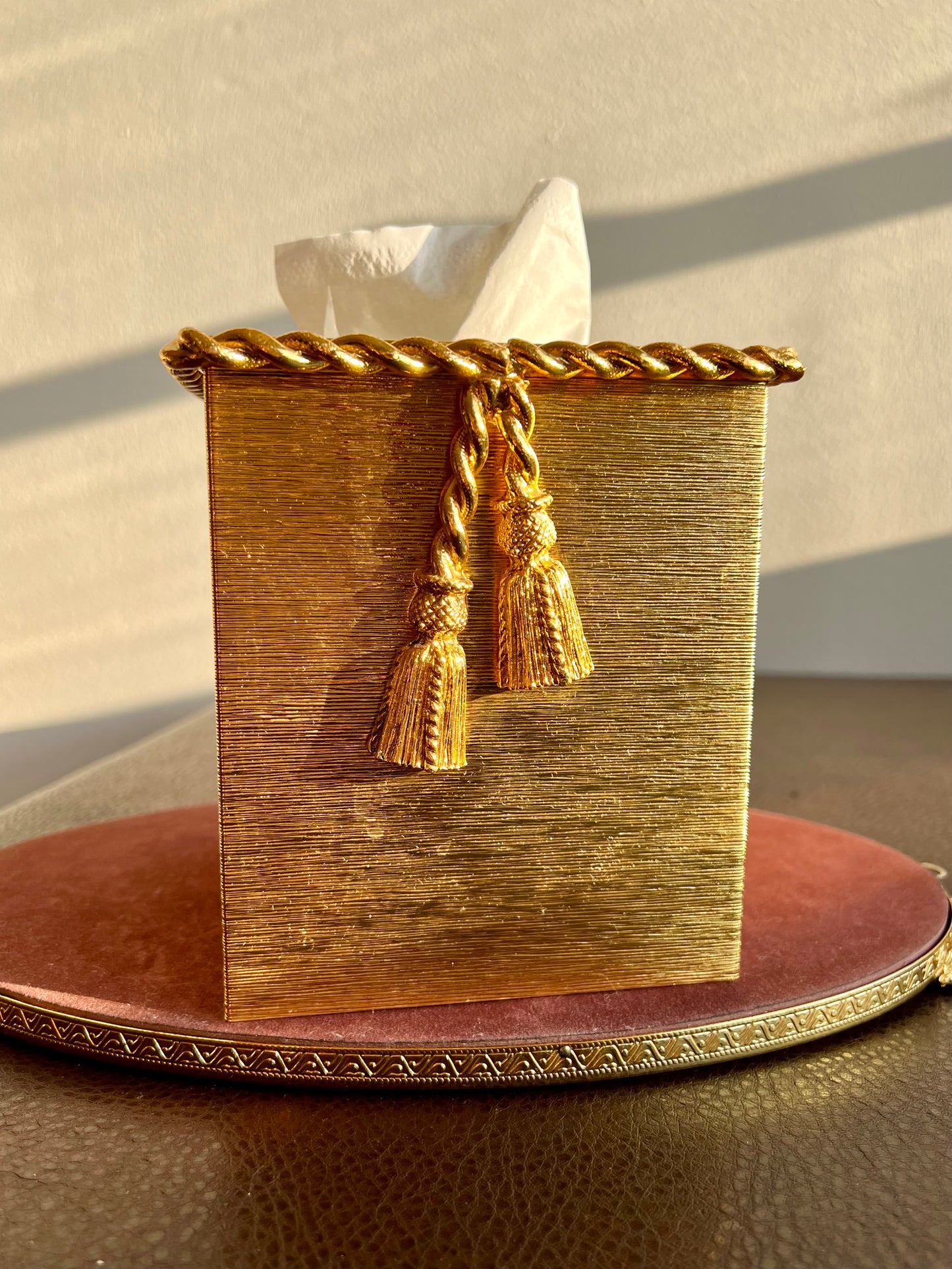 STYLEBUILT Vintage Tissue Box Cover with Gilt Rope & Tassel