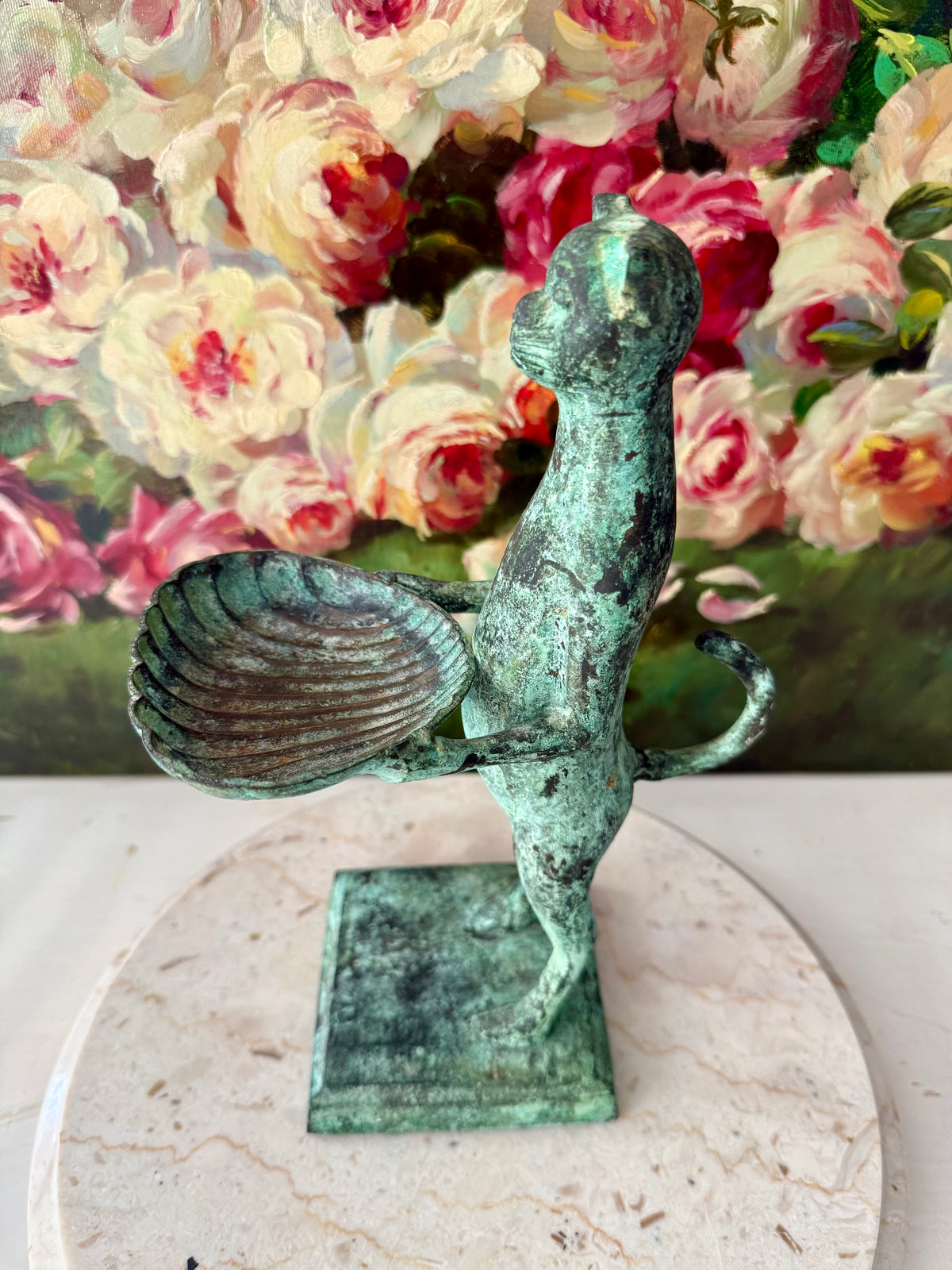 Antique Diego Giacometti-Style Patinated Bronze "Cat Butler" Statues, often used as Soap Dishes, Business Card Holders, or Trinket Trays - This price applies to a single item only!
