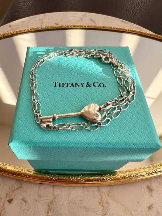 Tiffany & Co. Silver Heart Key Pendant, Mini 1P Diamond Silver 925 Women's Vintage Necklace