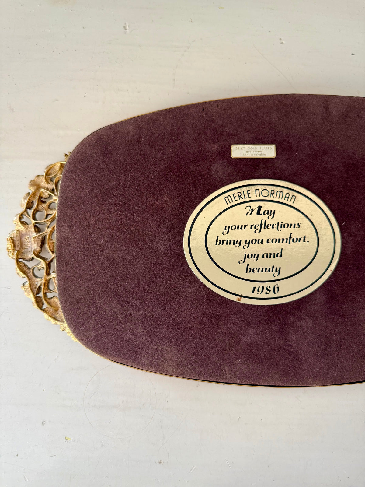 Matson Hollywood Regency Vintage Ornate 24K Gold Gilt Vanity Perfume Mirror Tray with Roses Motifs