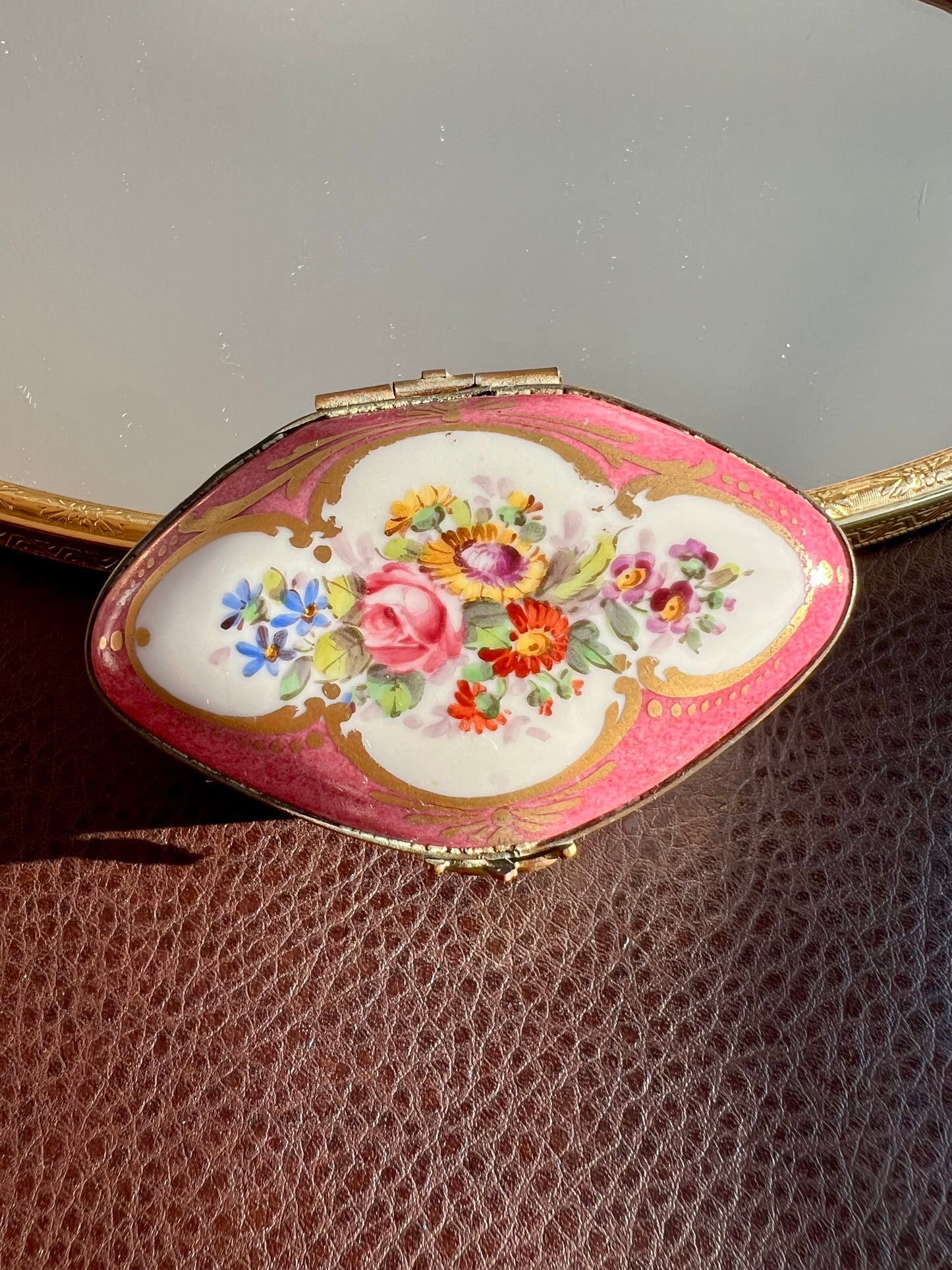 Antique Floral Hand-painted Trinket Box, Jewelry Limoges French Style Porcelain