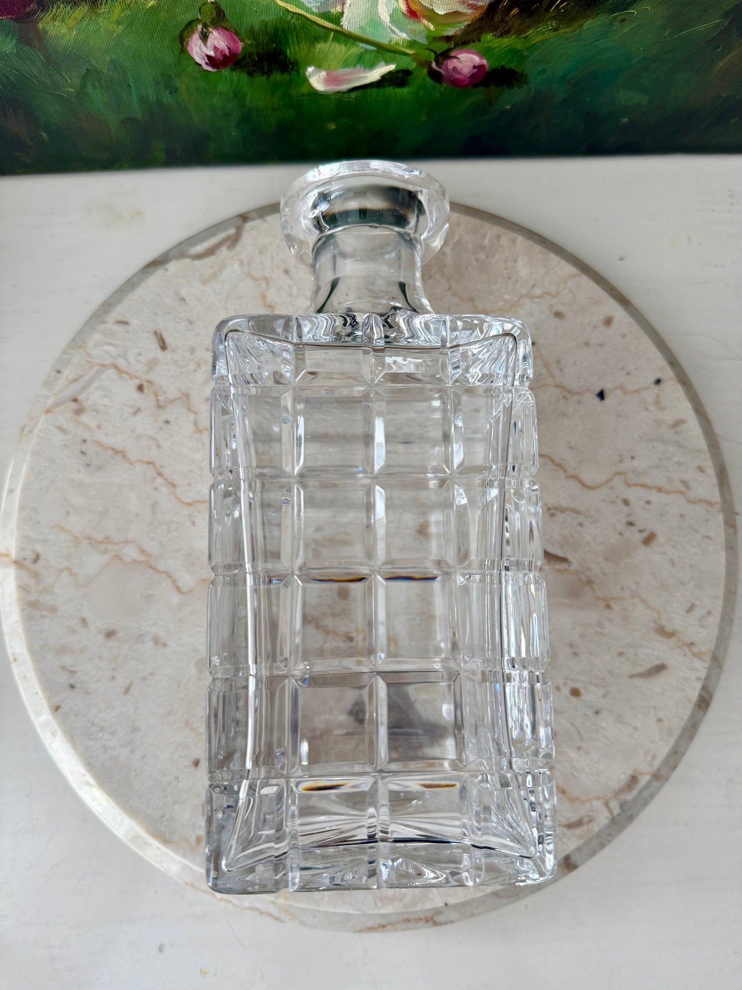Atlantis Helsinki Style Vintage Cut Crystal Square Glass Whiskey Decanter with Stopper