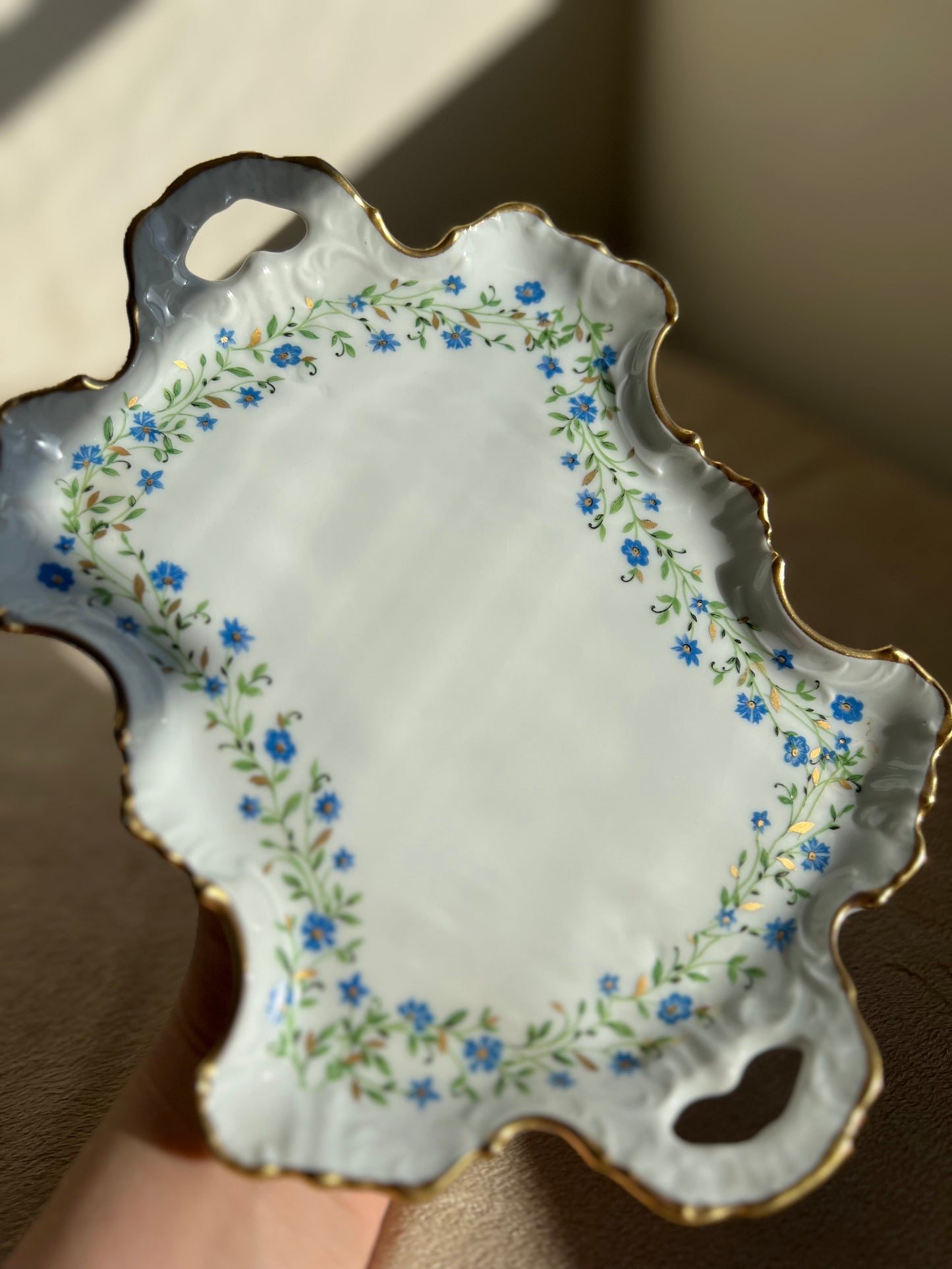 Limoges Vintage Chamart France Blue Floral and Gold Porcelain Tray