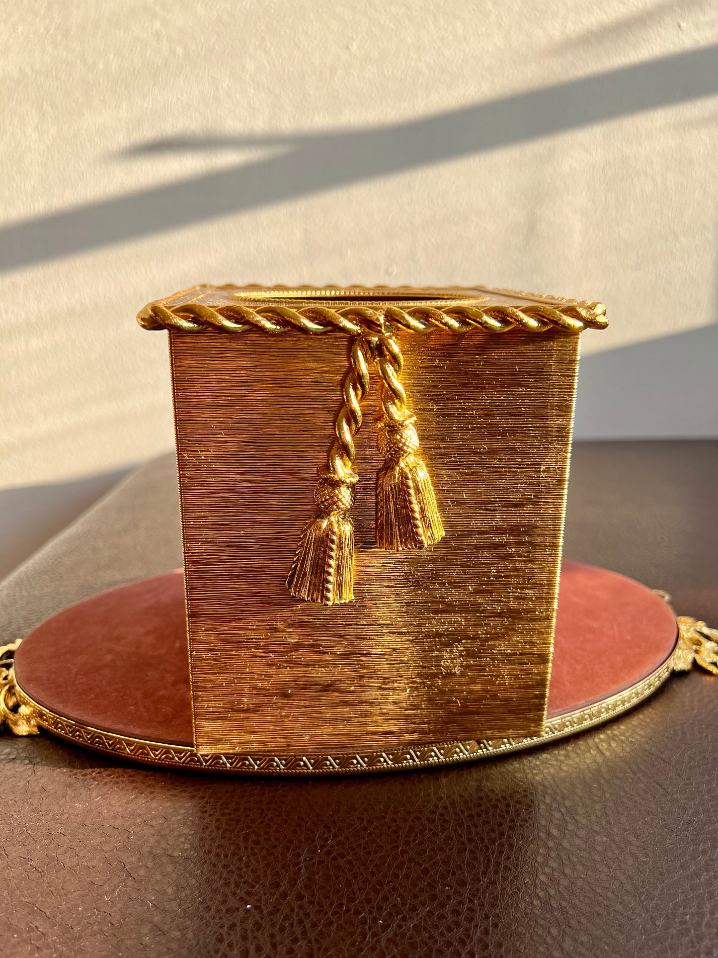 STYLEBUILT Vintage Tissue Box Cover with Gilt Rope & Tassel