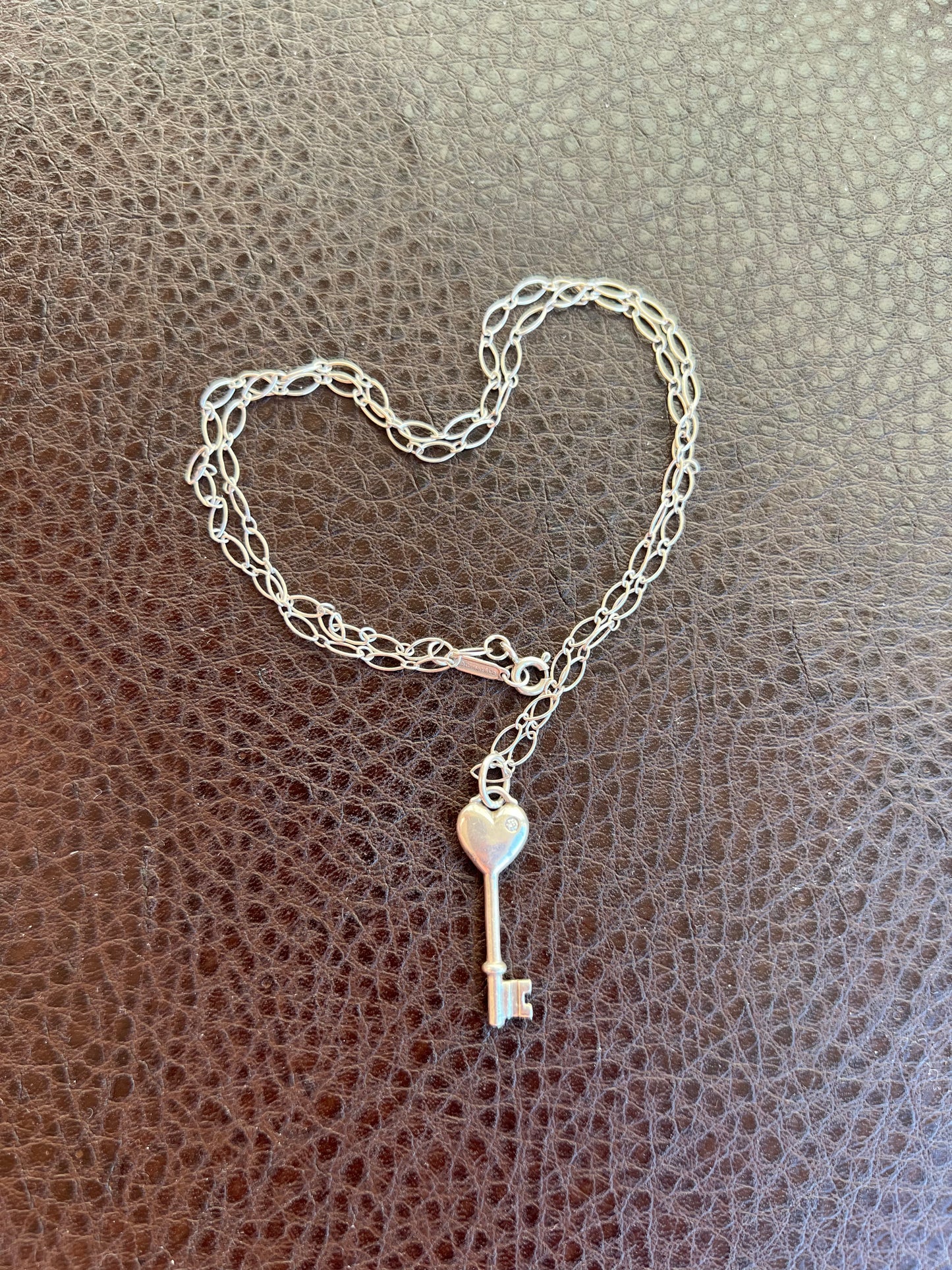 Tiffany & Co. Silver Heart Key Pendant, Mini 1P Diamond Silver 925 Women's Vintage Necklace