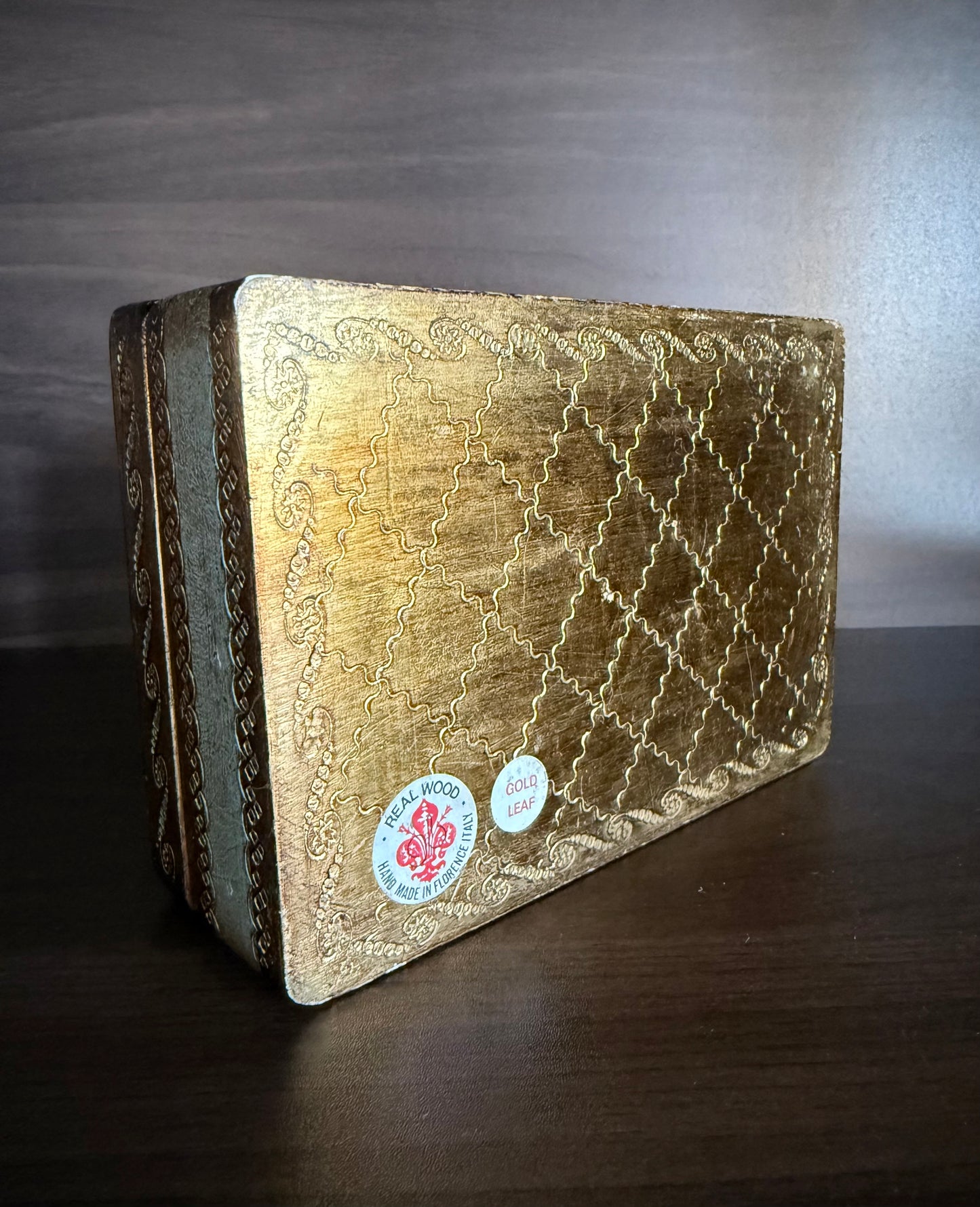 Italian Florentine Gold gilded, Handmade Wooden Vintage Jewelry or Trinket Box - Made in Italy
