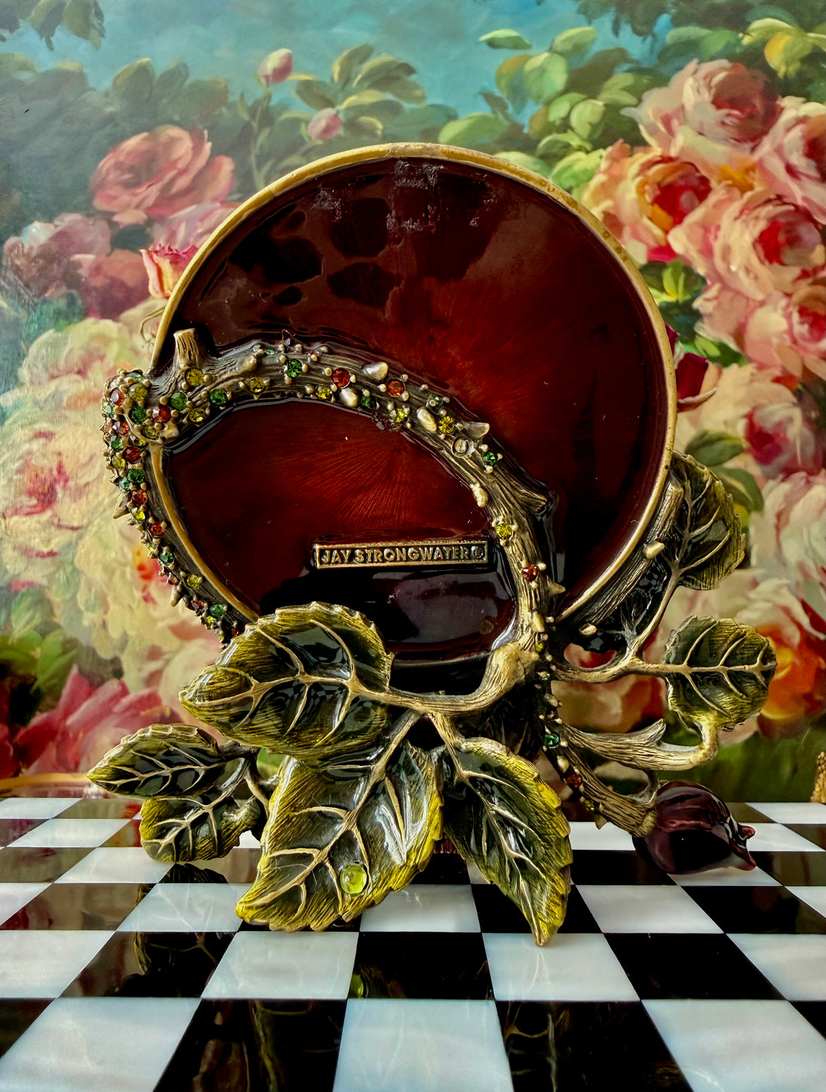 Jay Strongwater Red Rose Enamel Vintage Picture Round Frame with Sparkling Swarovski Crystals - Jewels for Home Rose