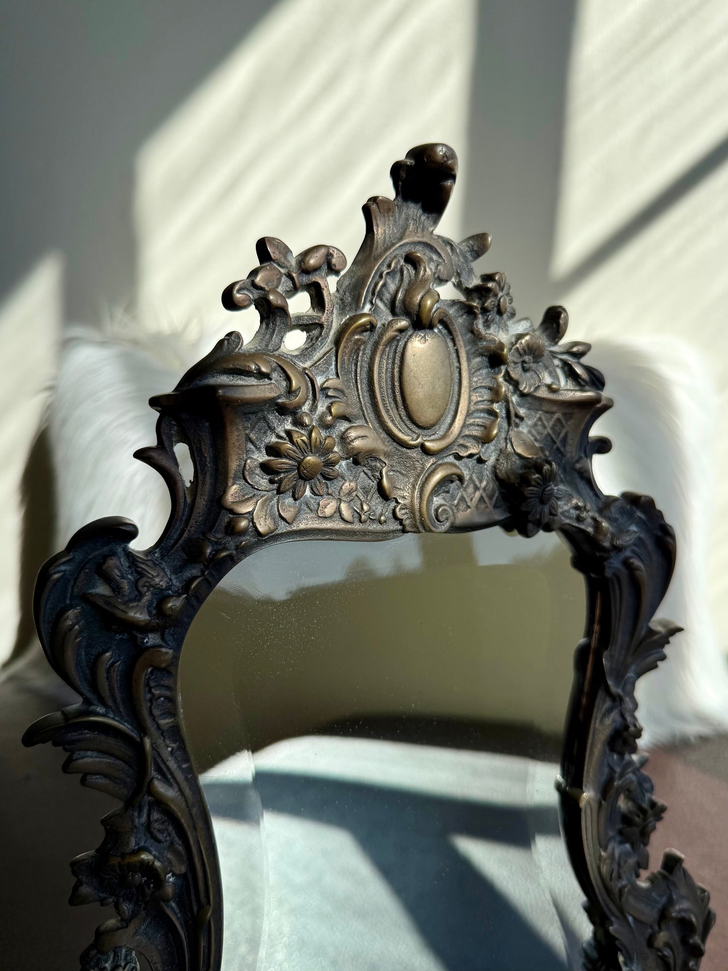 Antique Bronze Rococo Style French Big Table and Makeup Mirror from the 19th or Early 20th Century