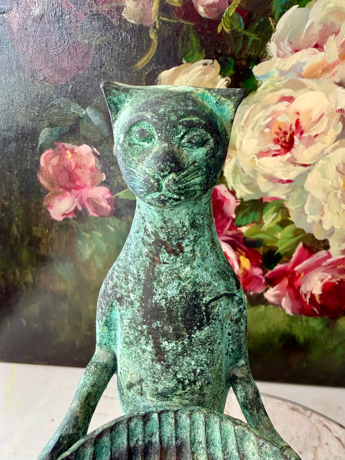 Antique Diego Giacometti-Style Patinated Bronze "Cat Butler" Statues, often used as Soap Dishes, Business Card Holders, or Trinket Trays - This price applies to a single item only!