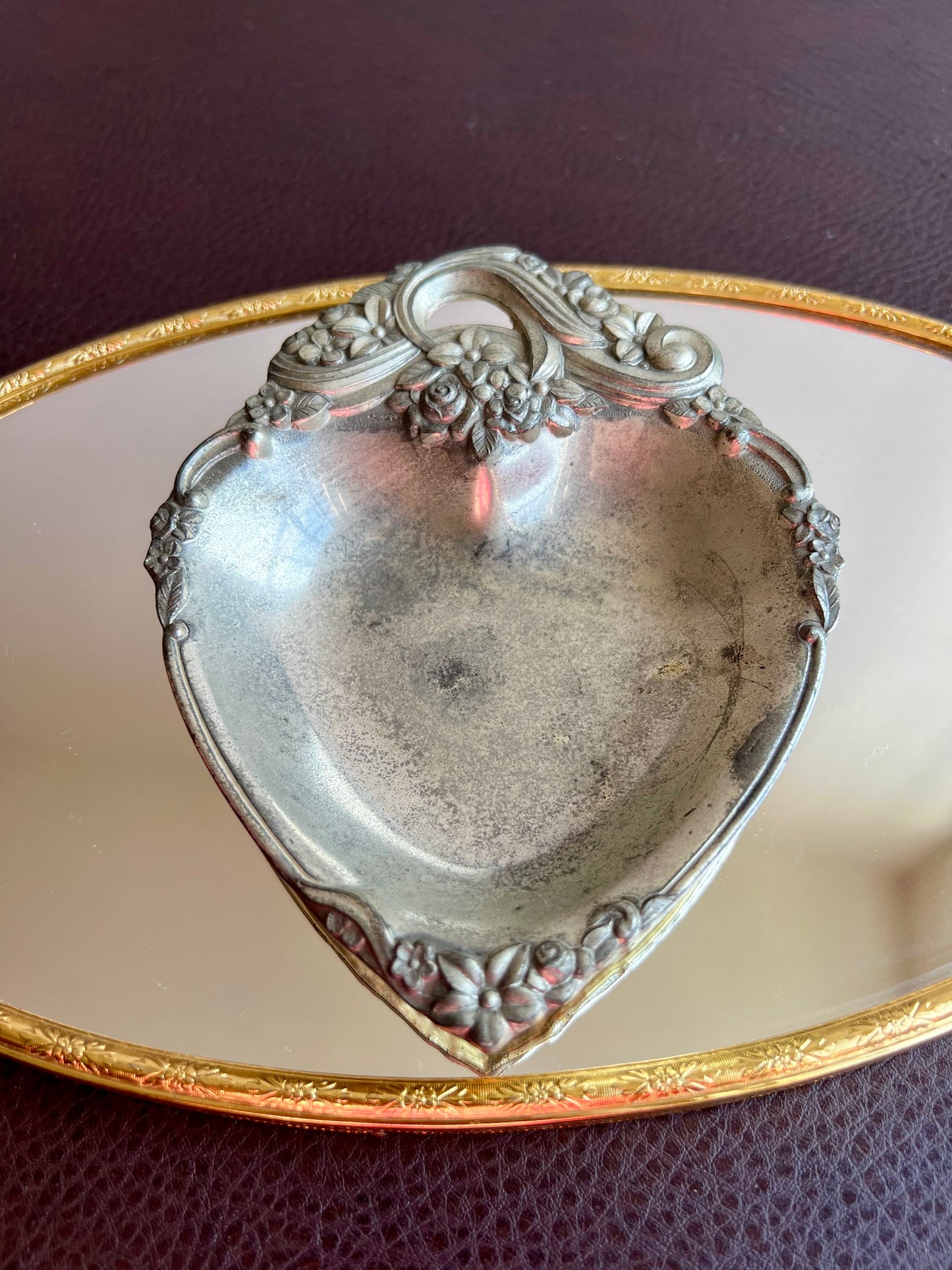 Italian Style Silver Plated Metal Heart Shaped Vintage Change Dish, Bon Bon Dish or Jewelry Holder