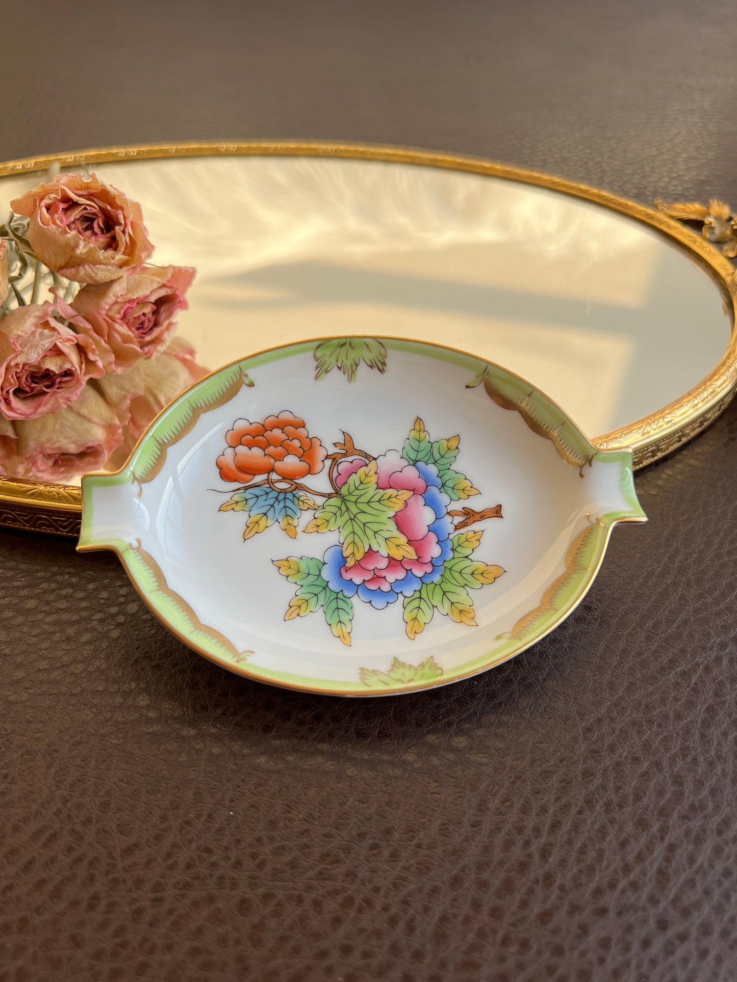 Antique Herend Queen Victoria (VBO) Vintage Handmade Small Porcelain Ashtray, Made in Hungary