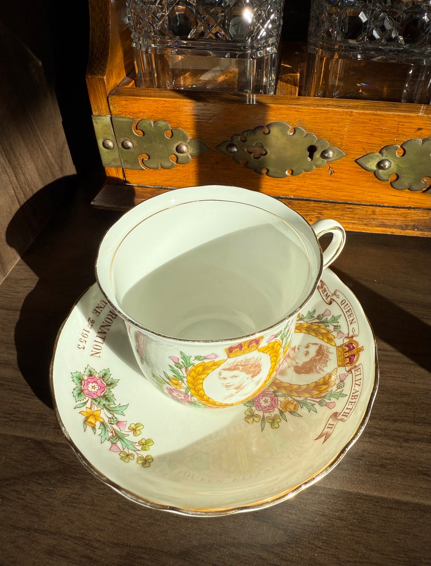 Coronation 1953 H.M. Queen Elizabeth Vintage Tuscan Bone China Roses Tea cup and Saucer, Numbered