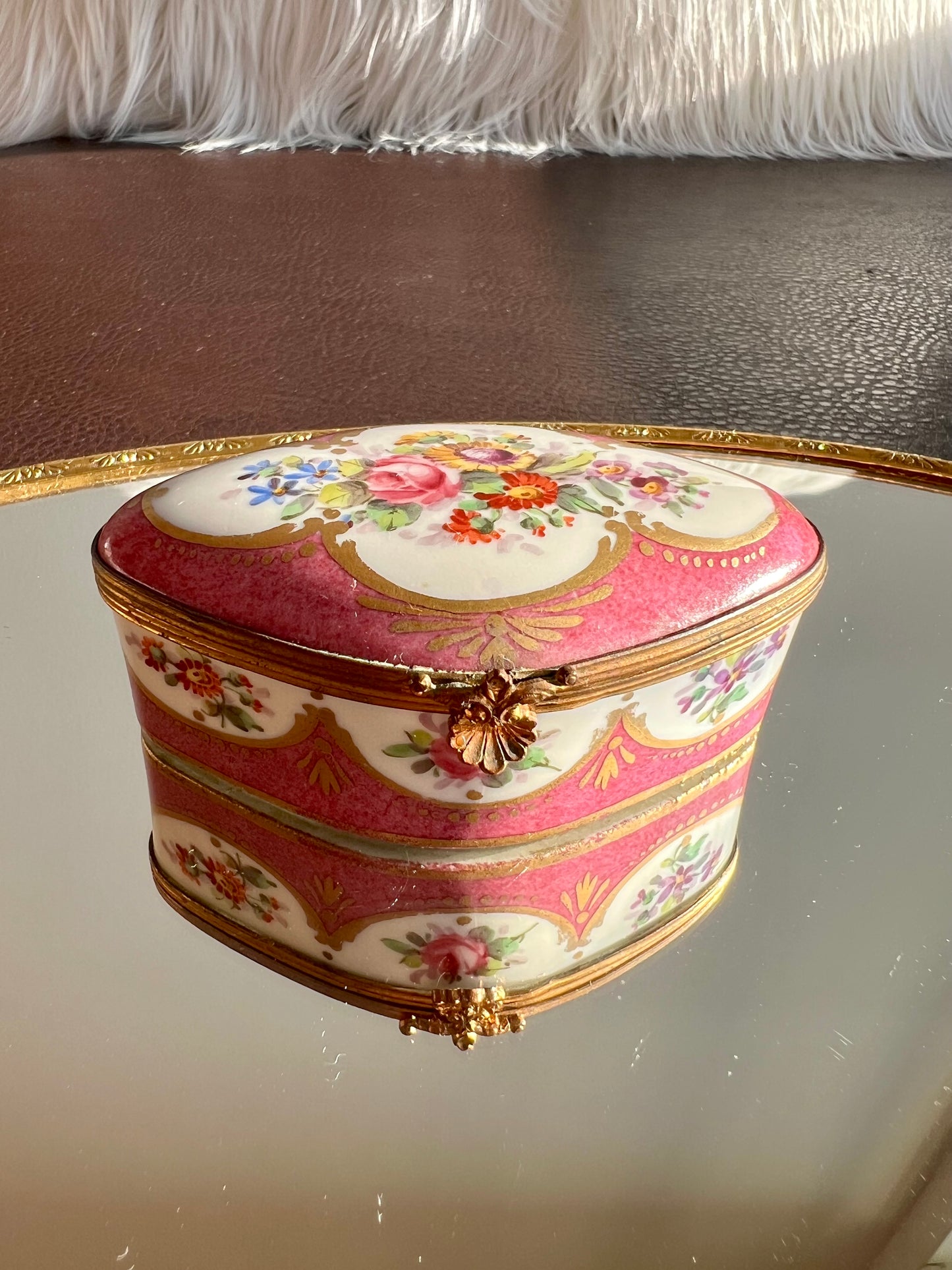 Antique Floral Hand-painted Trinket Box, Jewelry Limoges French Style Porcelain