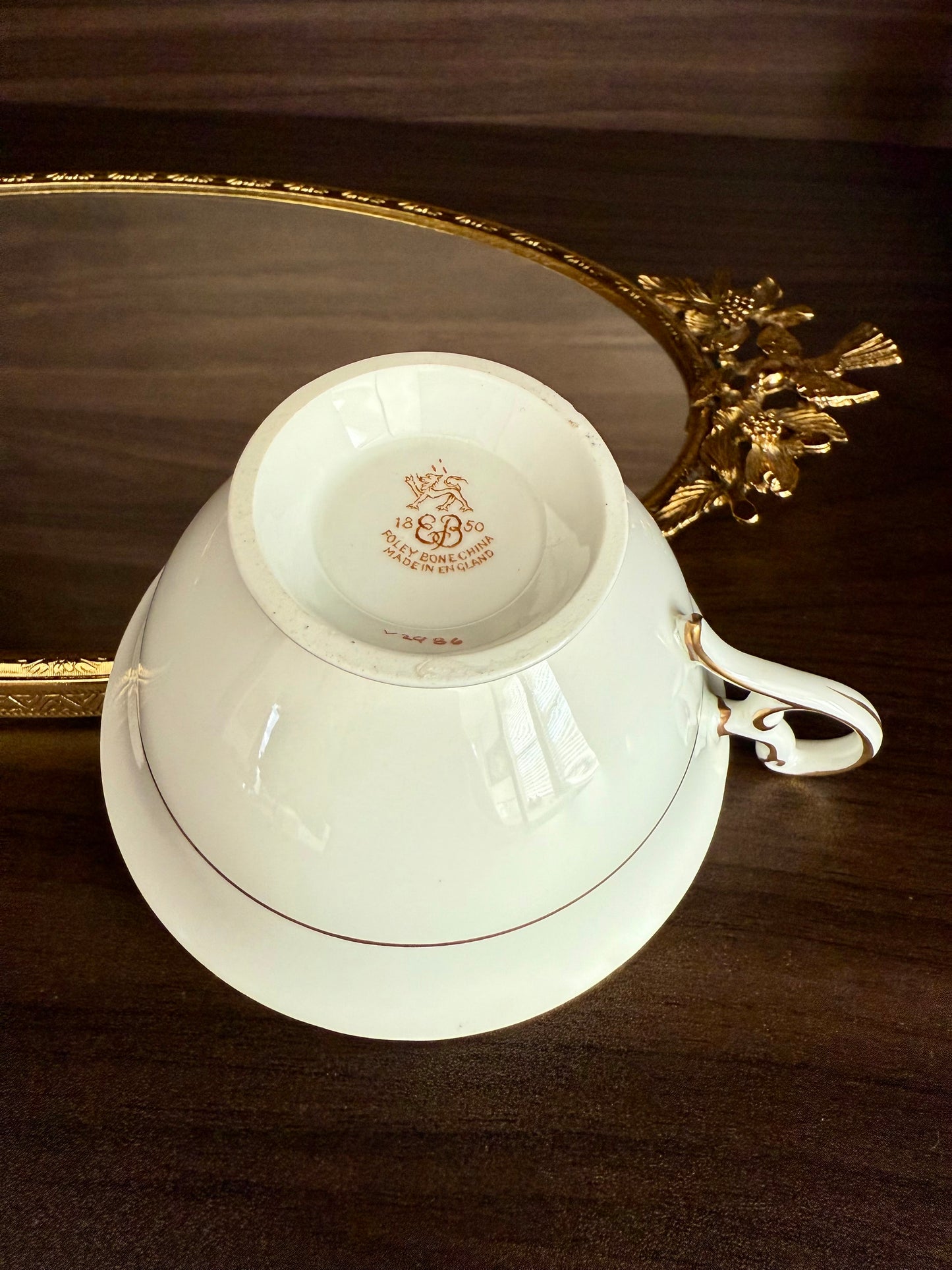 1950s Paragon Fine Bone China Vintage Aqua Green, Gold and Floral Porcelain Tea Cup and Saucer Set, Made in England