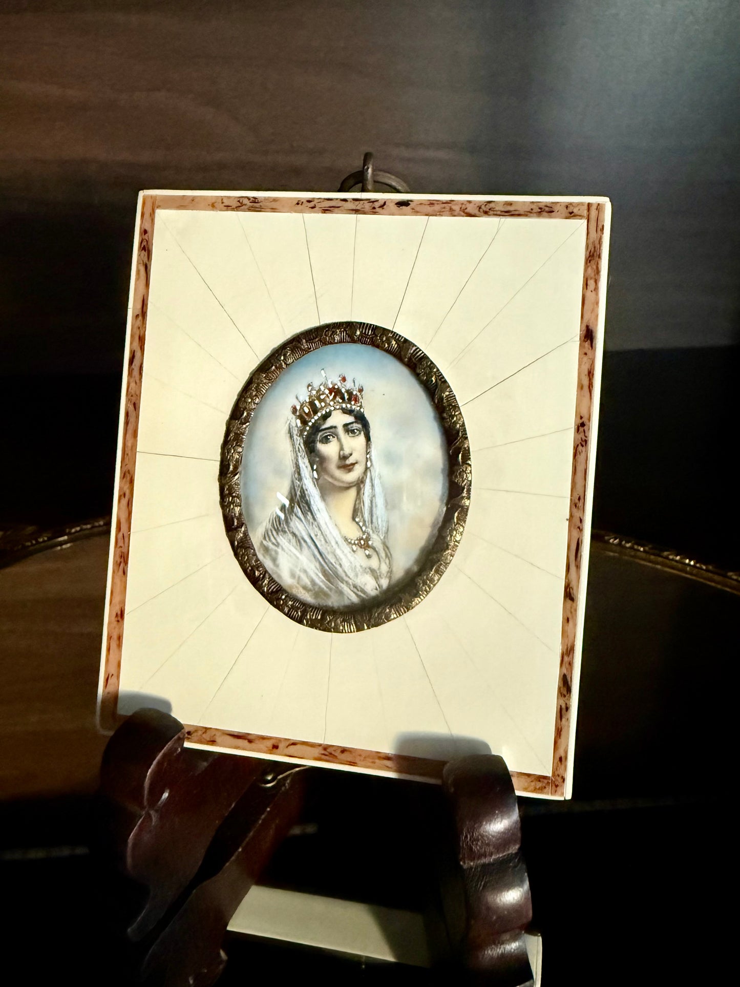 Antique early 20th-Century Miniature Hand-Painted Portrait of Empress Joséphine de Beauharnais, the first wife of Napoleon Bonaparte