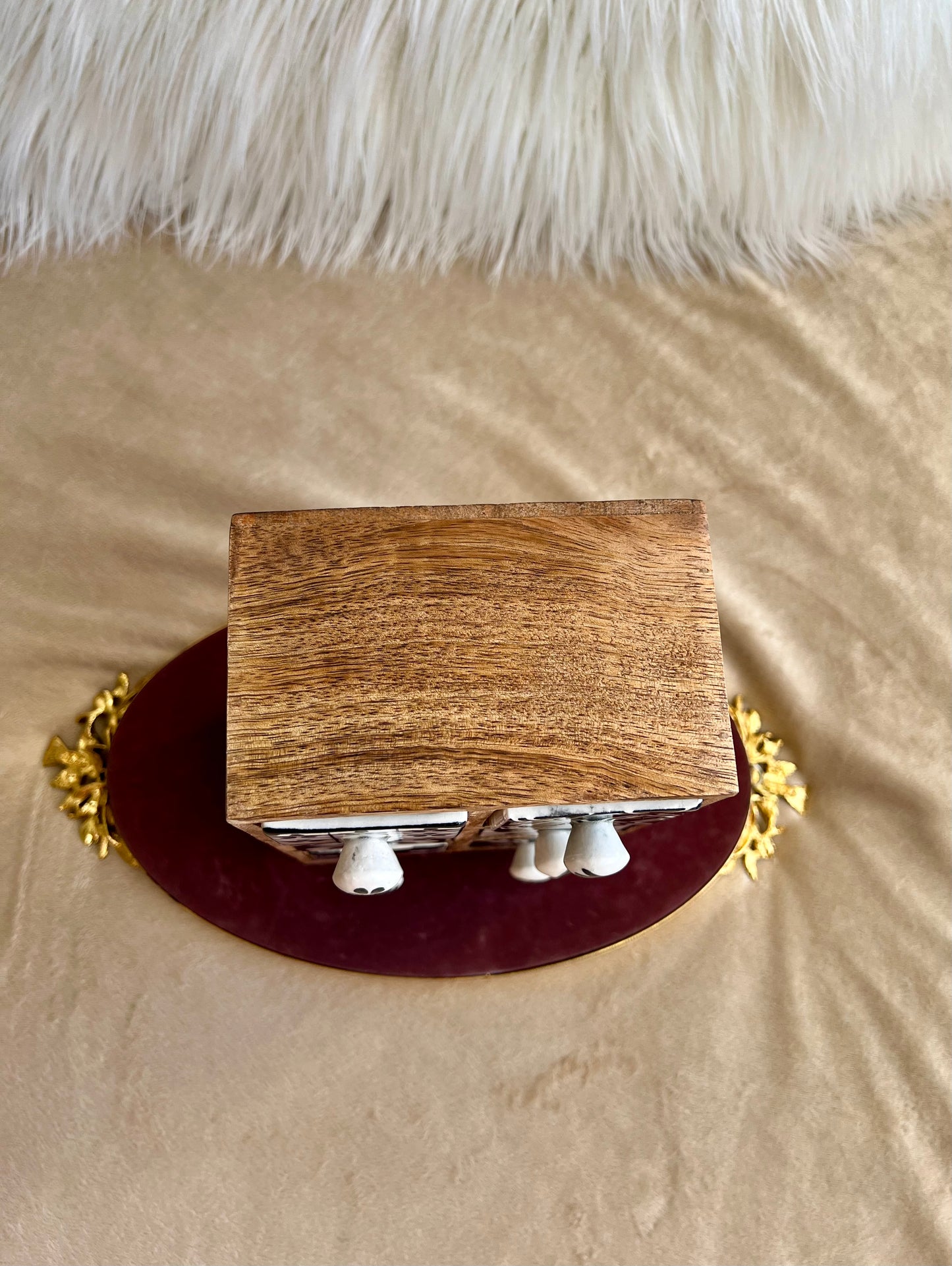 Hand Painted Wooden Chest with Ceramic Drawers and Jewelry Storage